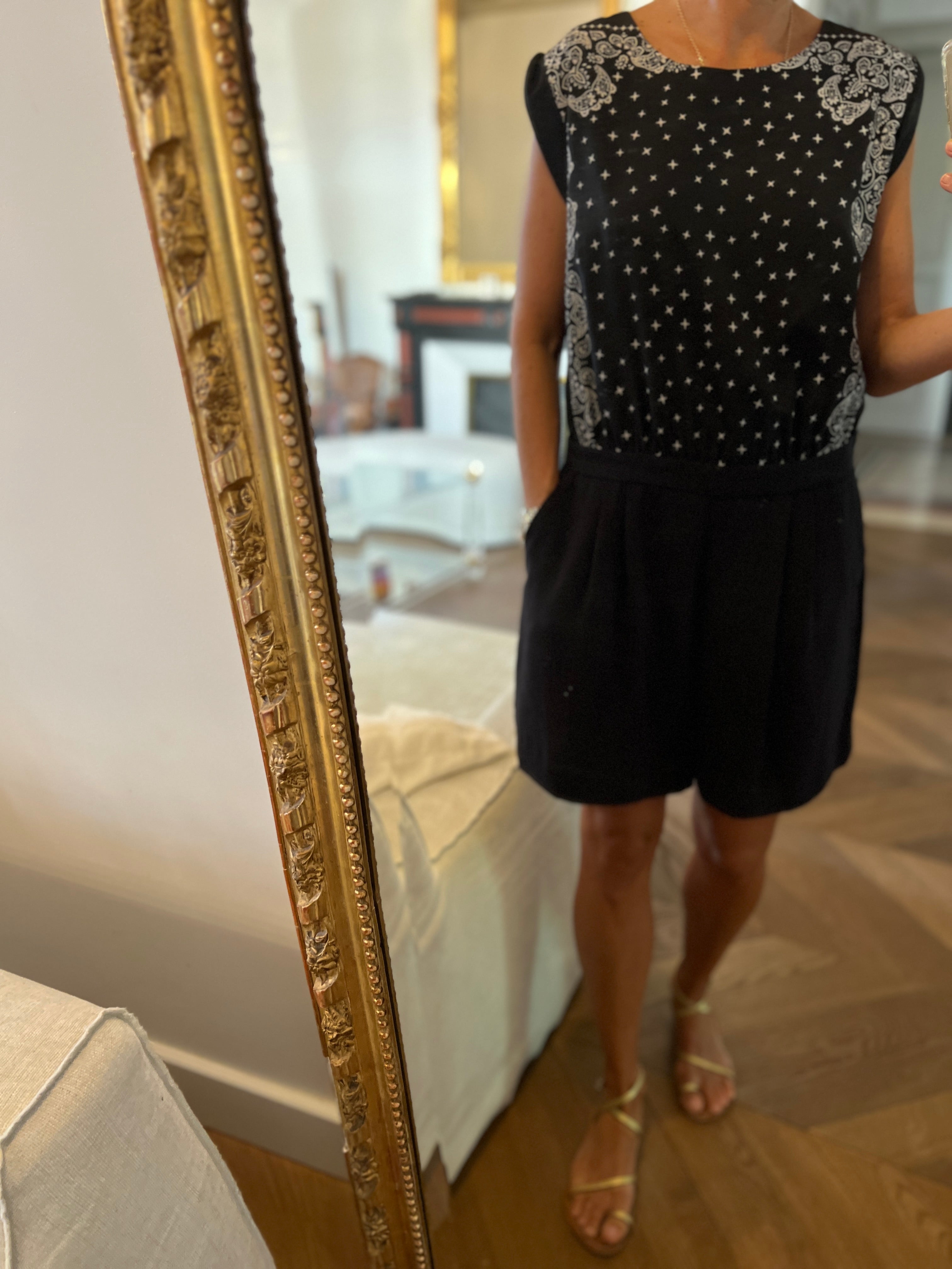 Combishort Claudie Pierlot noire motifs étoiles