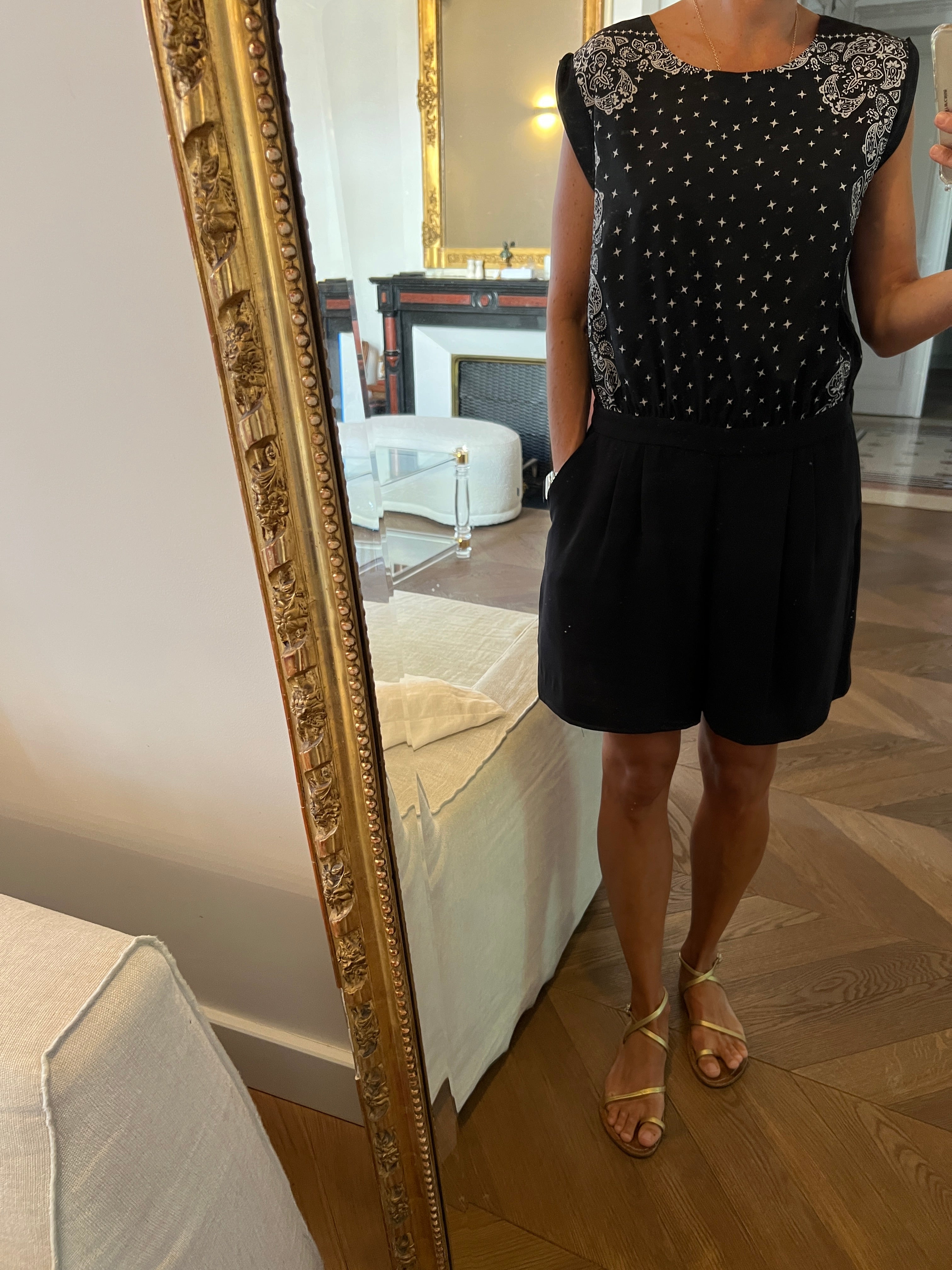 Combishort Claudie Pierlot noire motifs étoiles