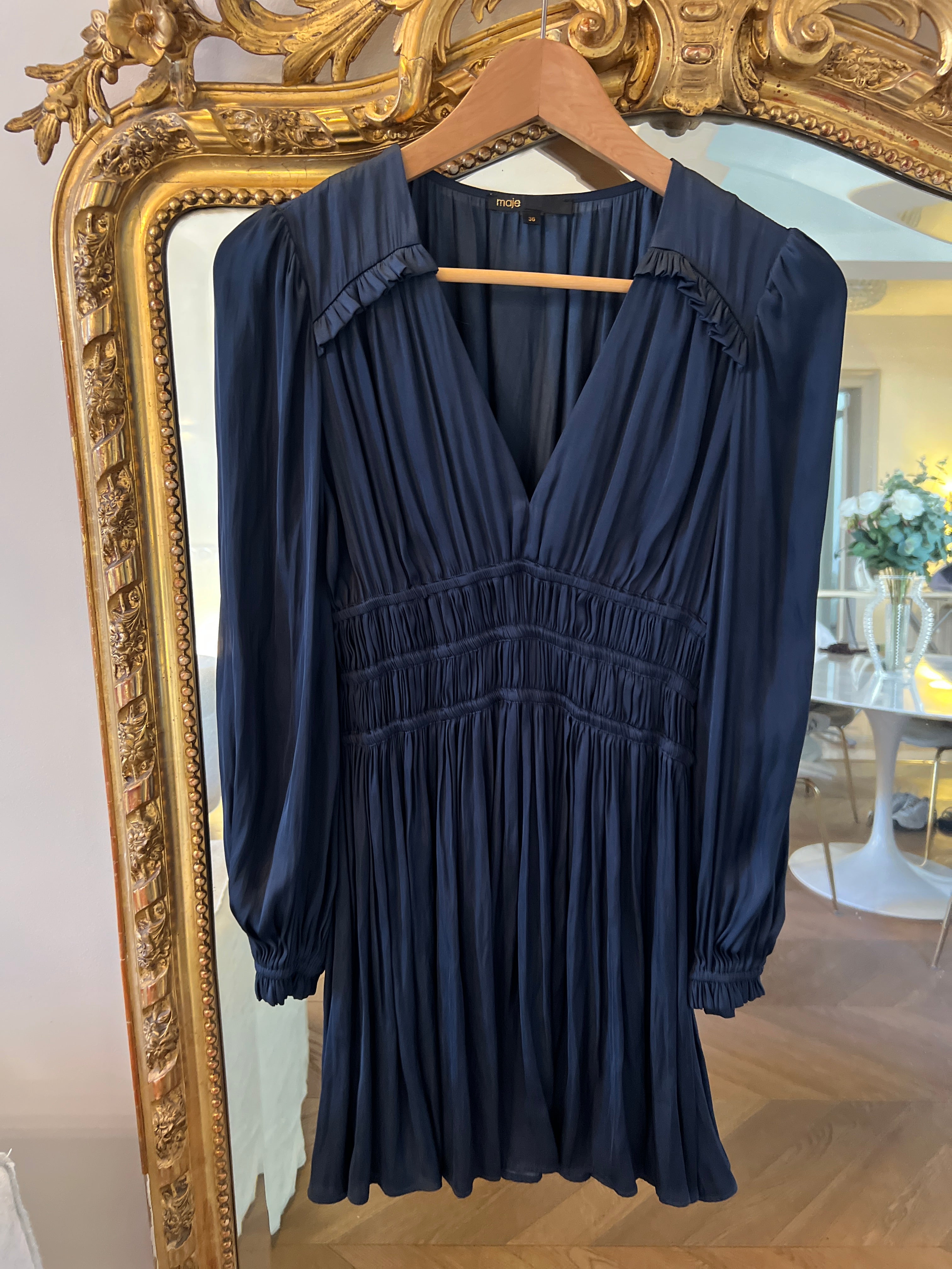 Maje - Robe bleu nuit plissée