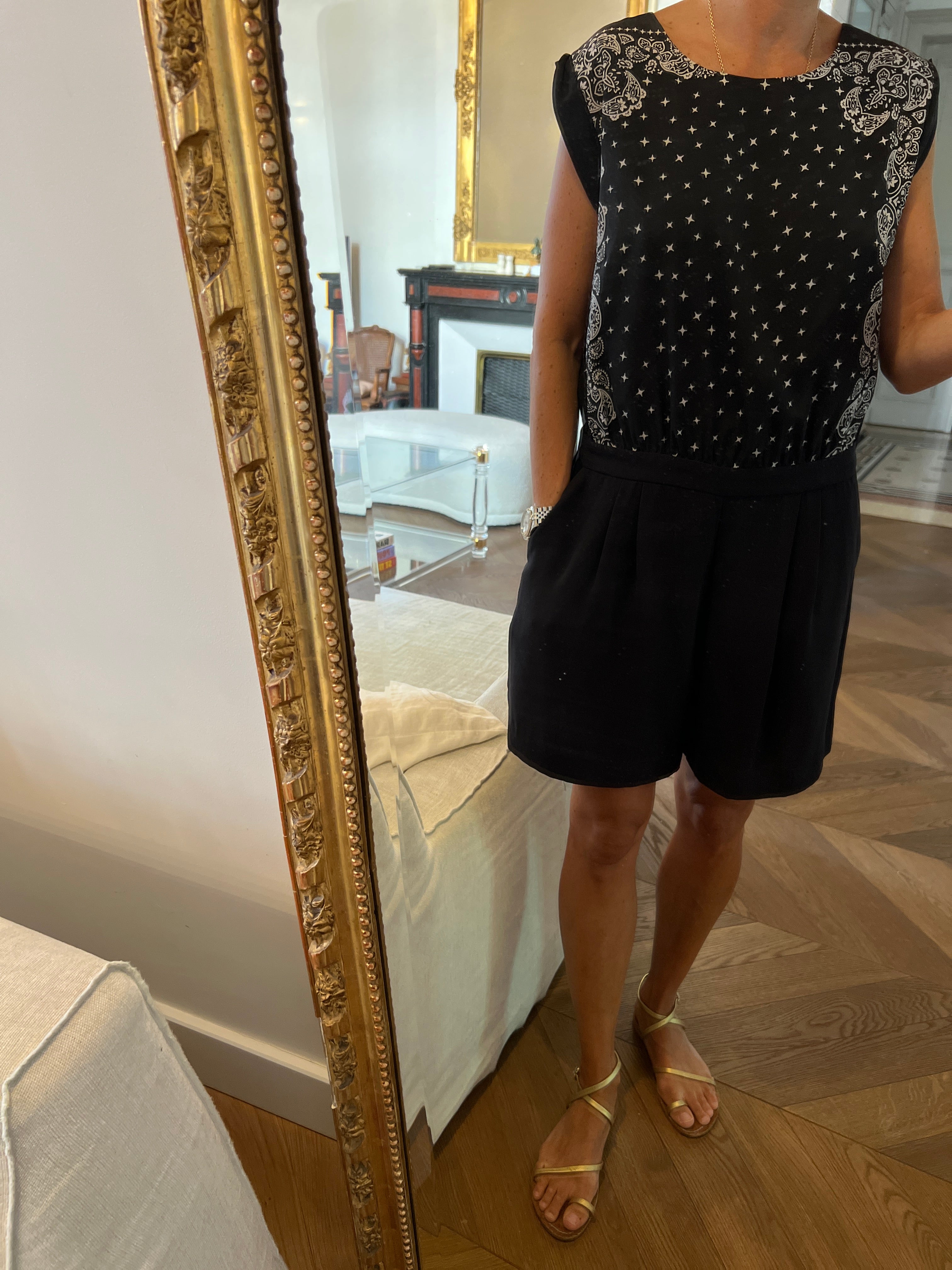 Combishort Claudie Pierlot noire motifs étoiles