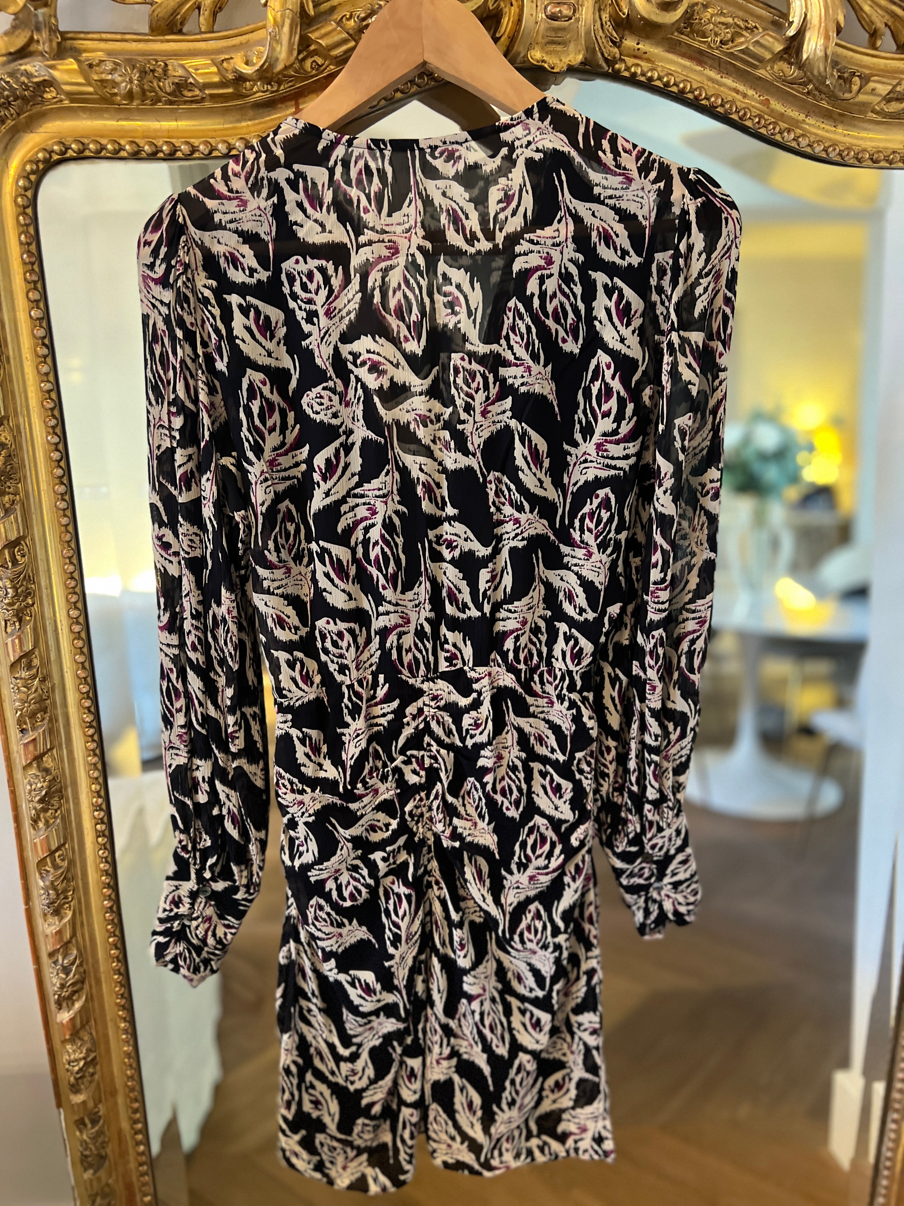 Ba&sh - Robe noire à motifs beige et mauve