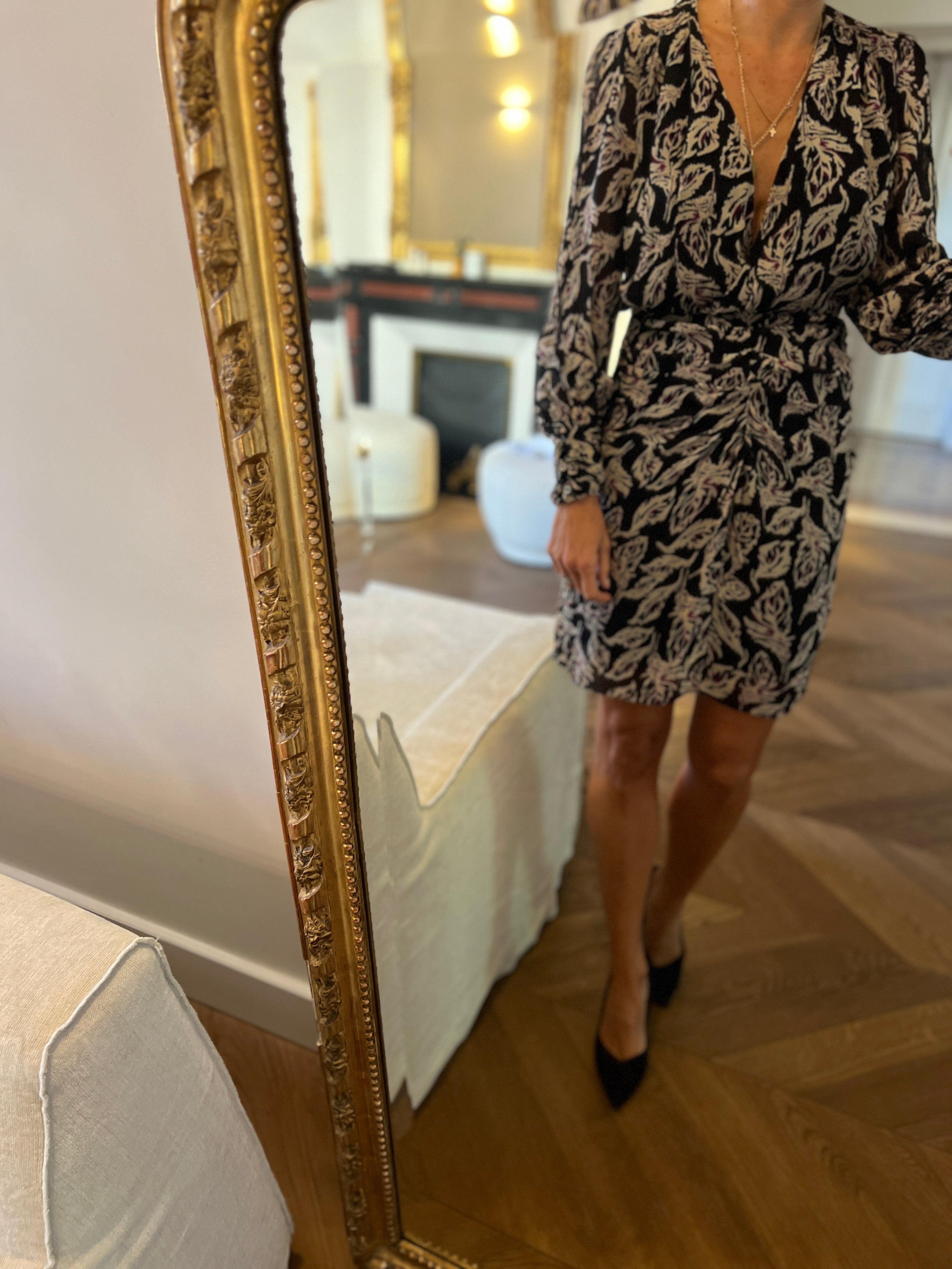 Ba&sh - Robe noire à motifs beige et mauve