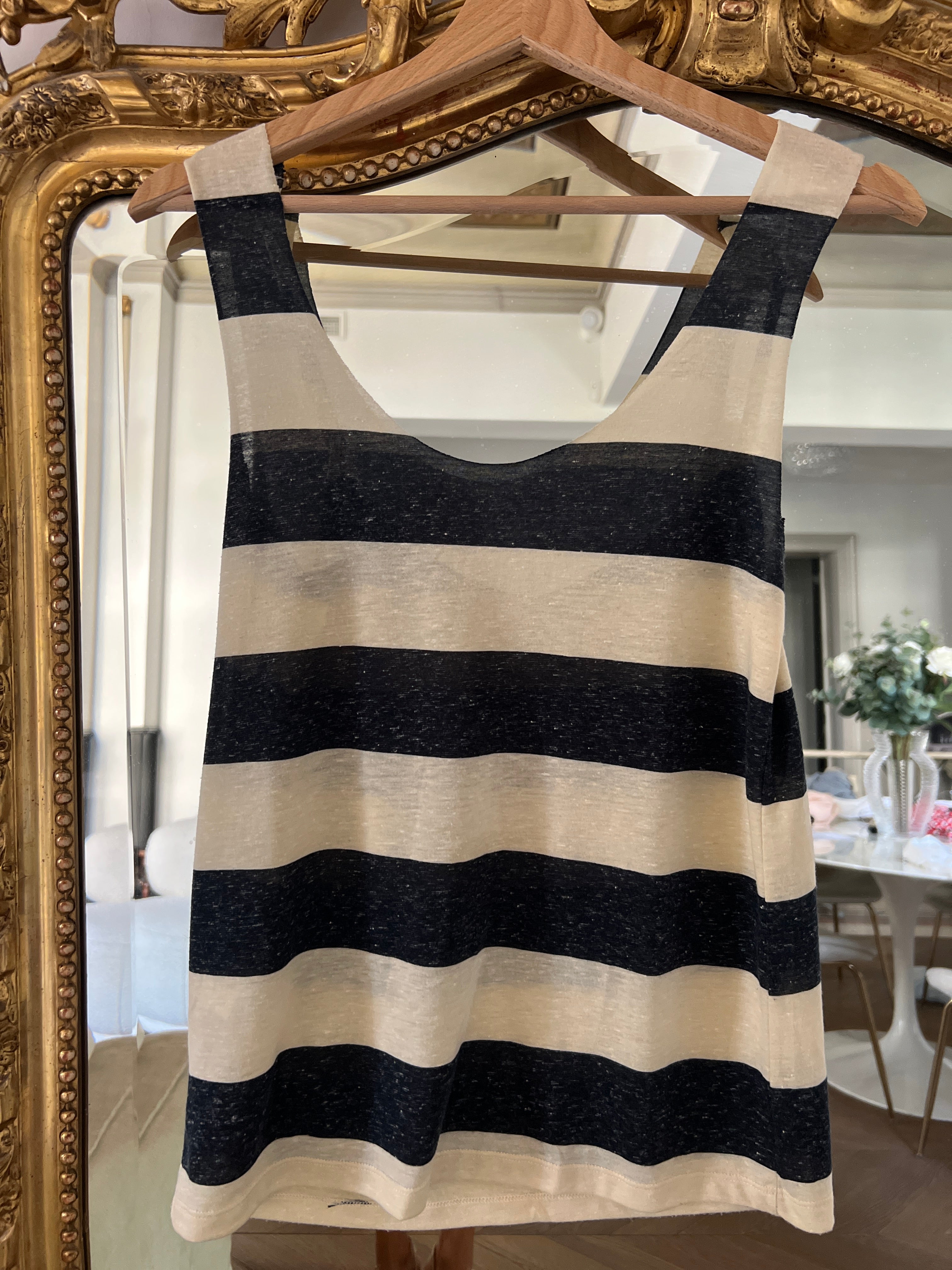 Débardeur Ba&sh à rayures bleu marine et beige