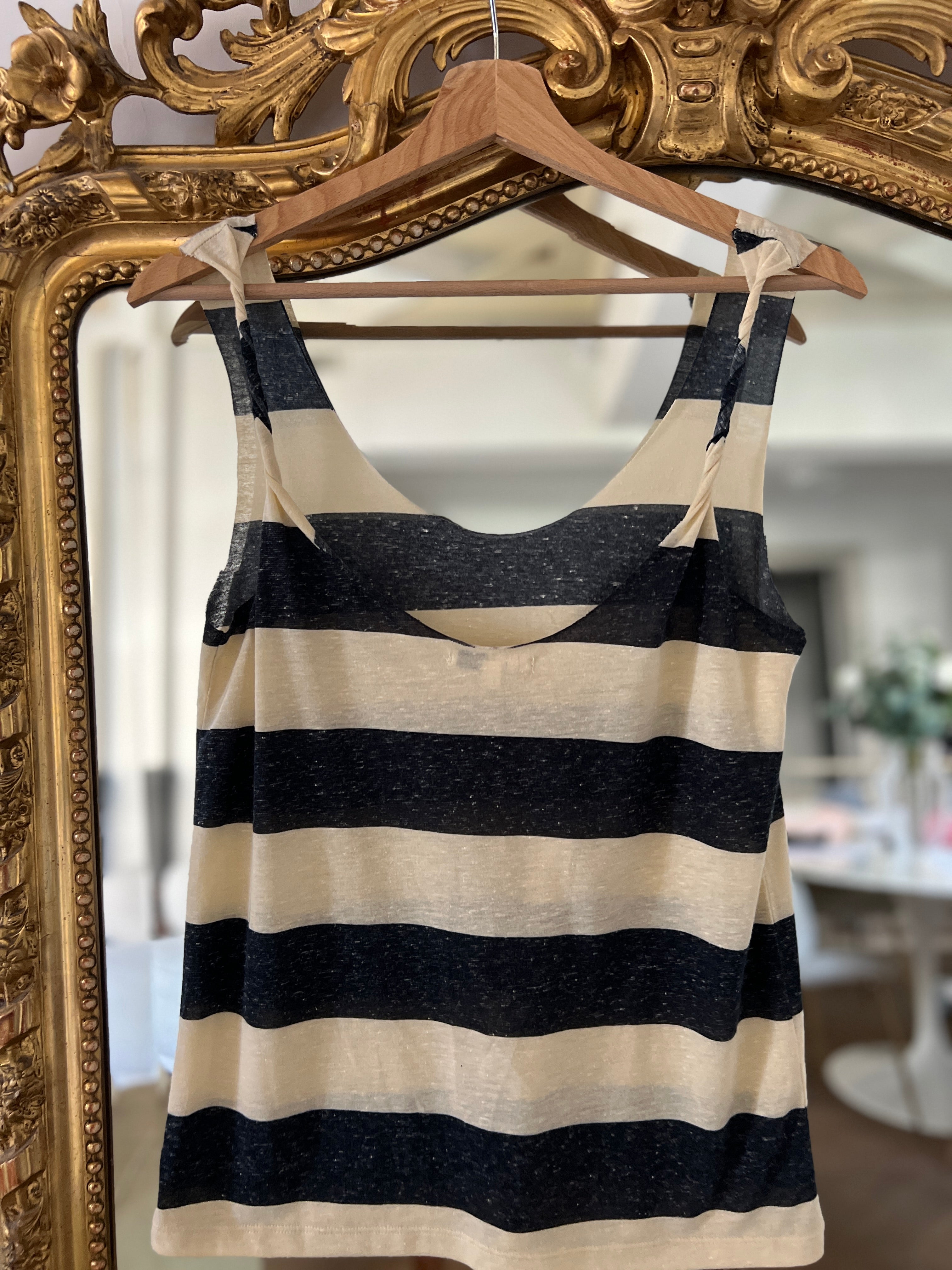 Débardeur Ba&sh à rayures bleu marine et beige