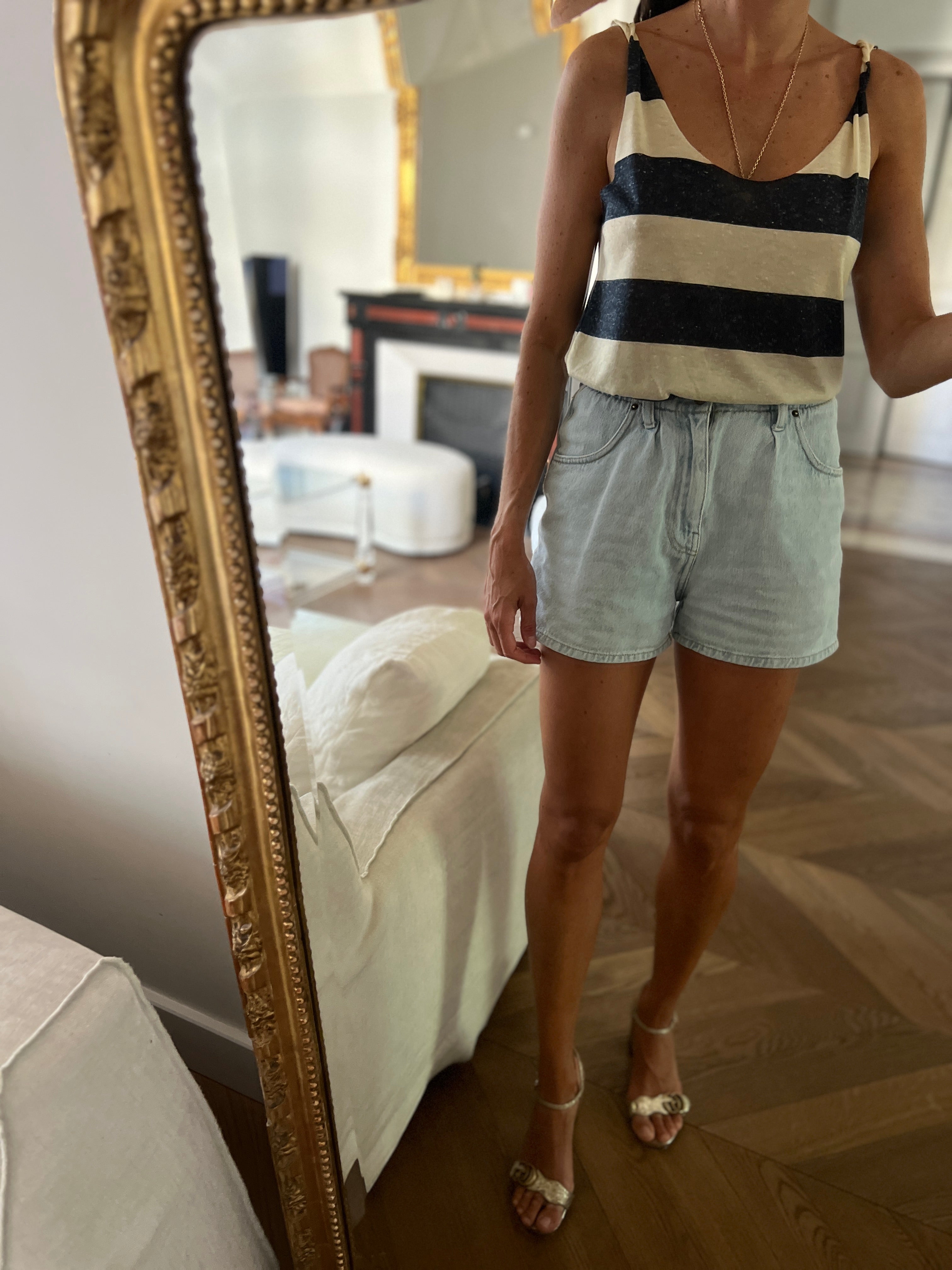 Débardeur Ba&sh à rayures bleu marine et beige