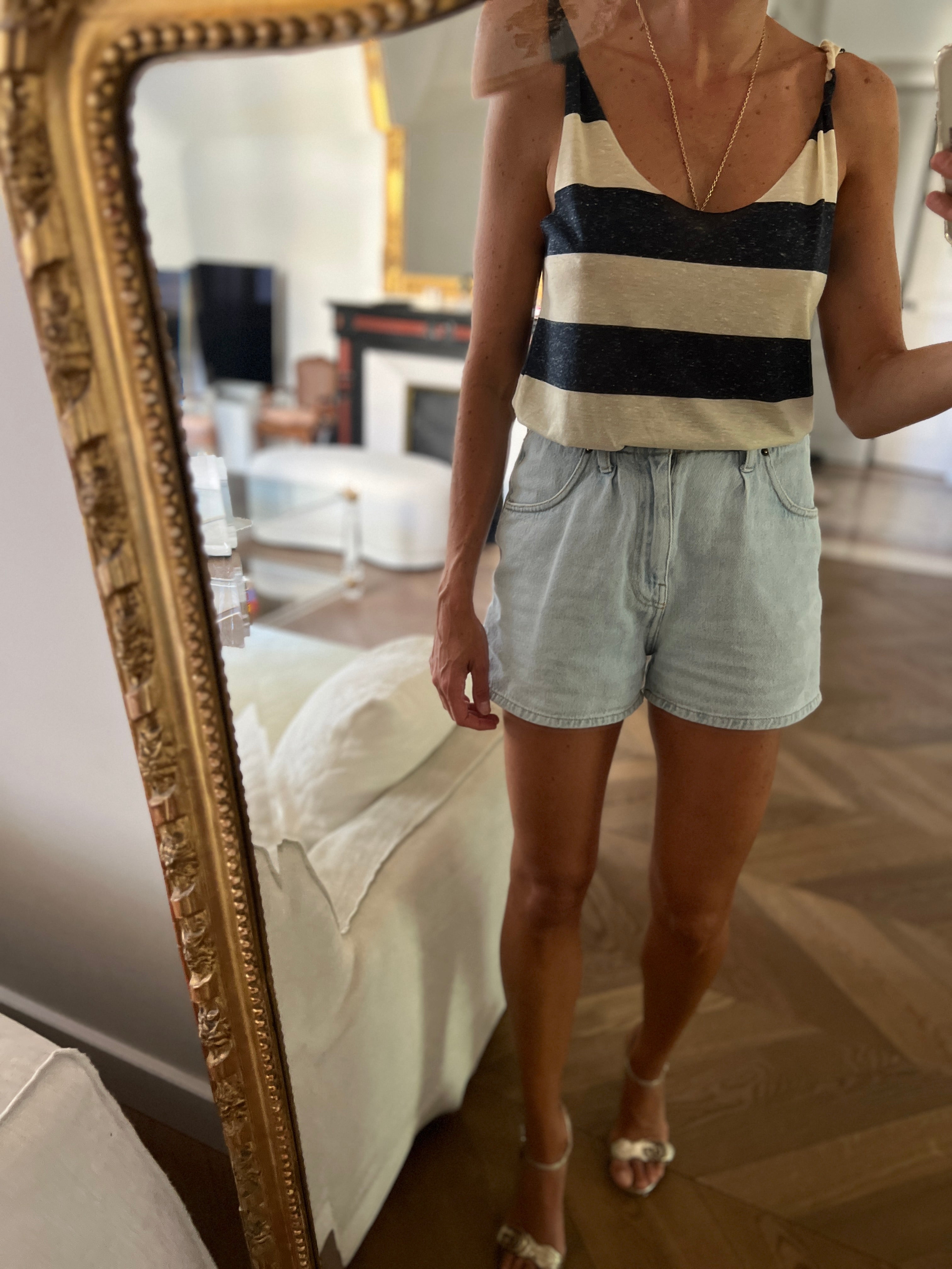 Débardeur Ba&sh à rayures bleu marine et beige