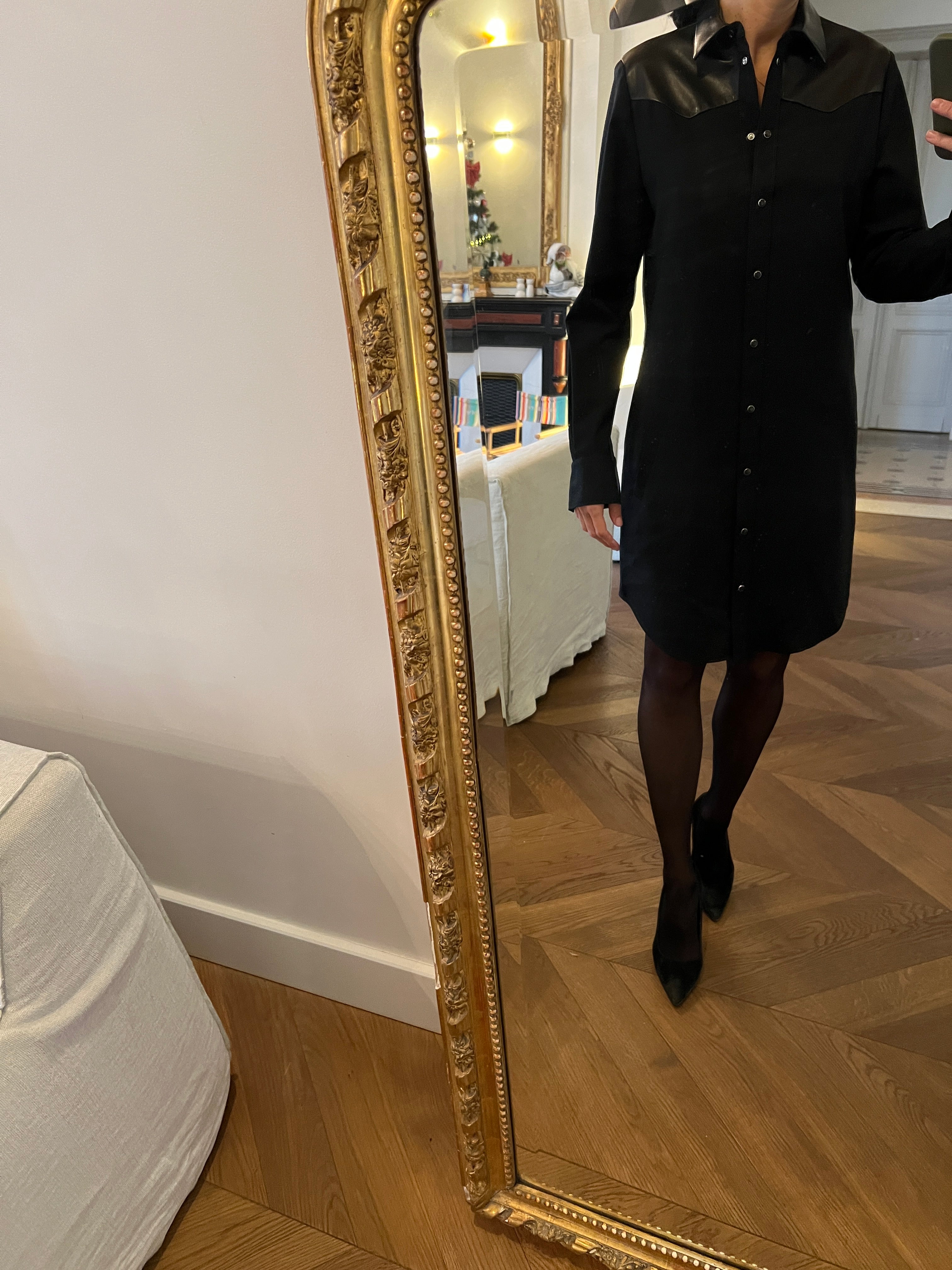 Robe Barbara Bui noire empiecements cuir