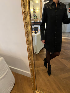 Robe Barbara Bui noire empiecements cuir