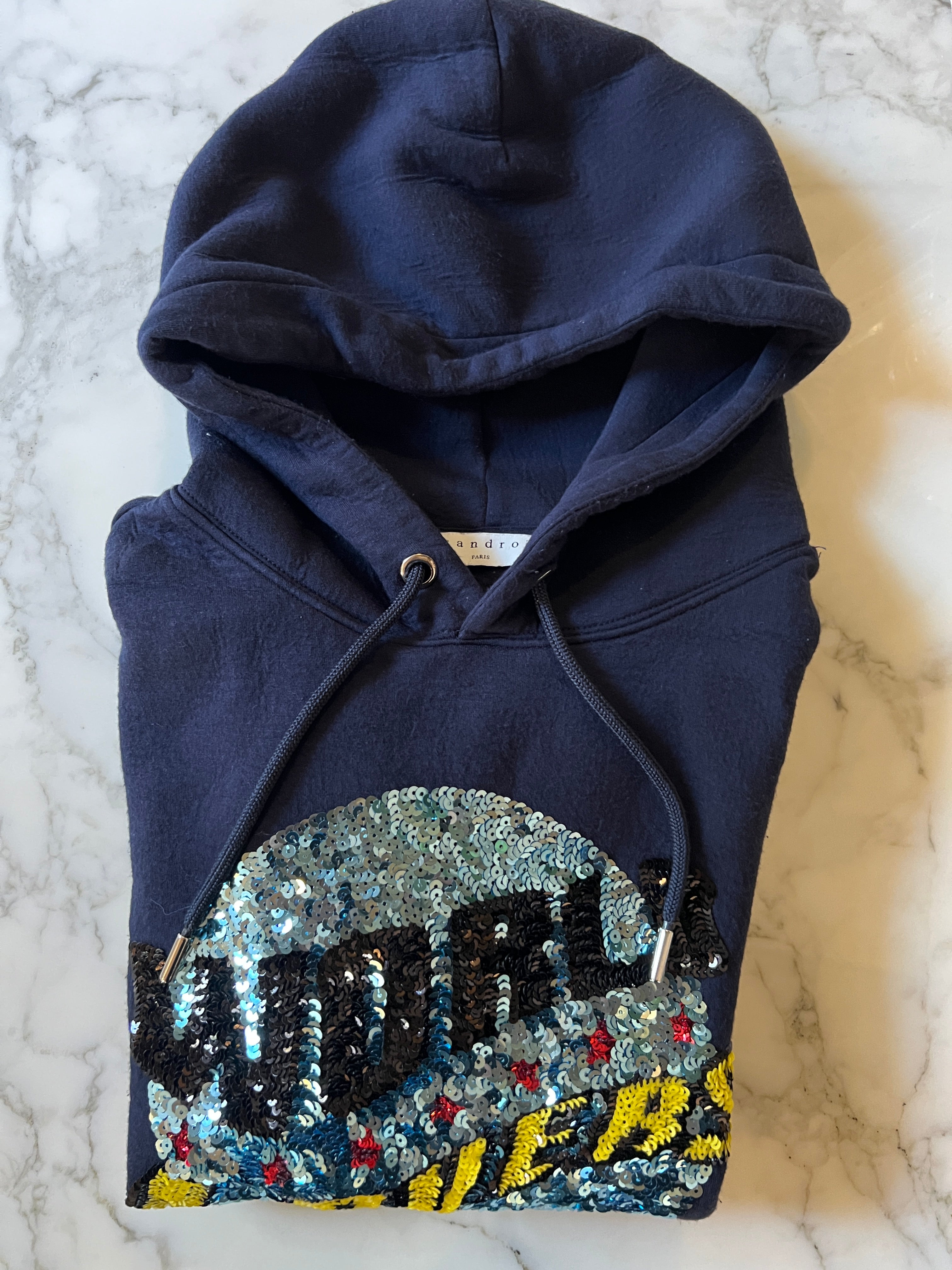 Sweat à capuche Sandro bleu marine strass