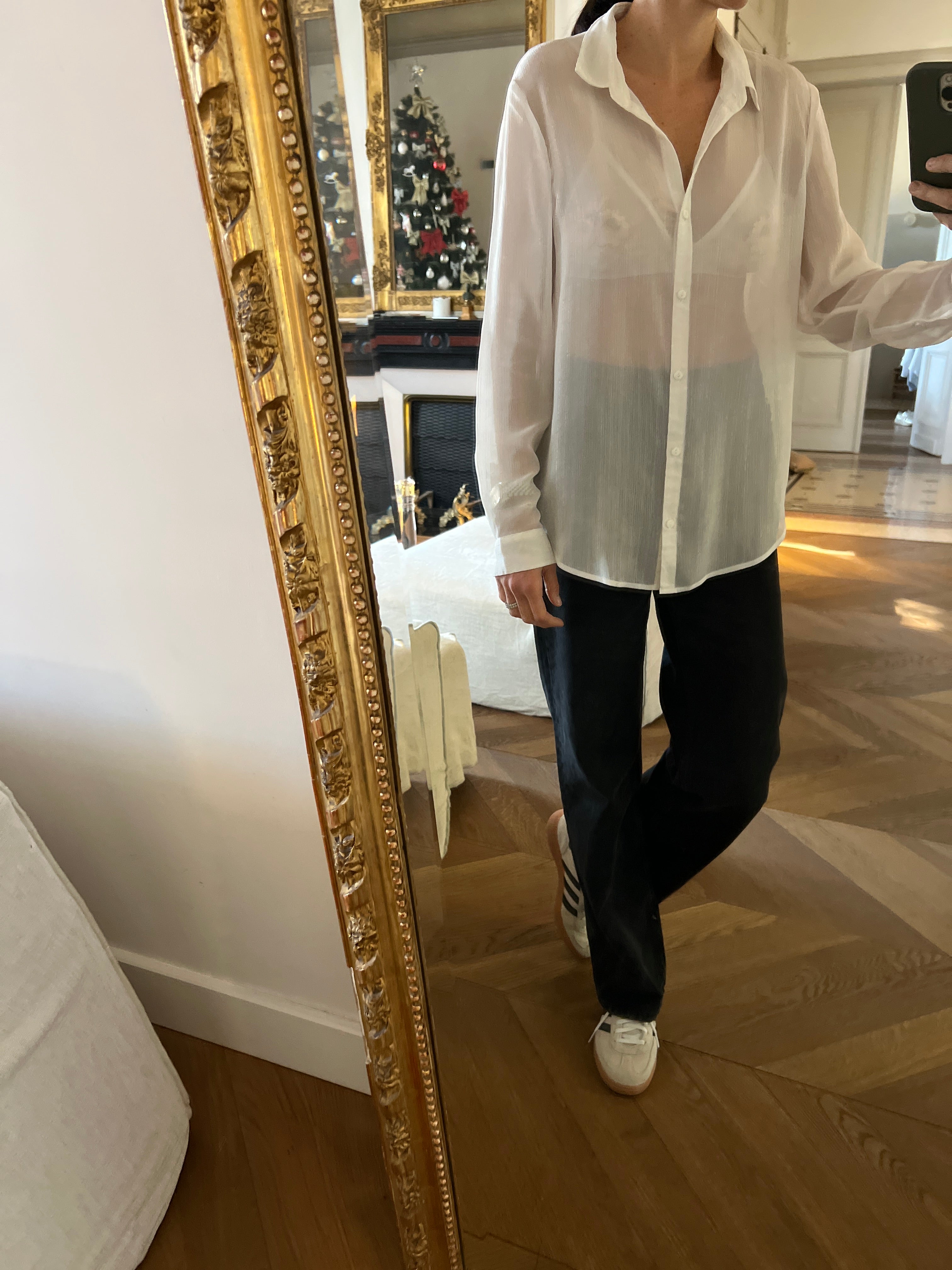 Chemise The Kooples blanche à rayures argentées