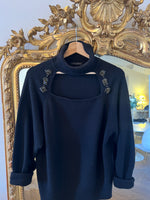 Charger l'image dans la galerie, Tara Jarmon - Pull noir en laine à perles col montant
