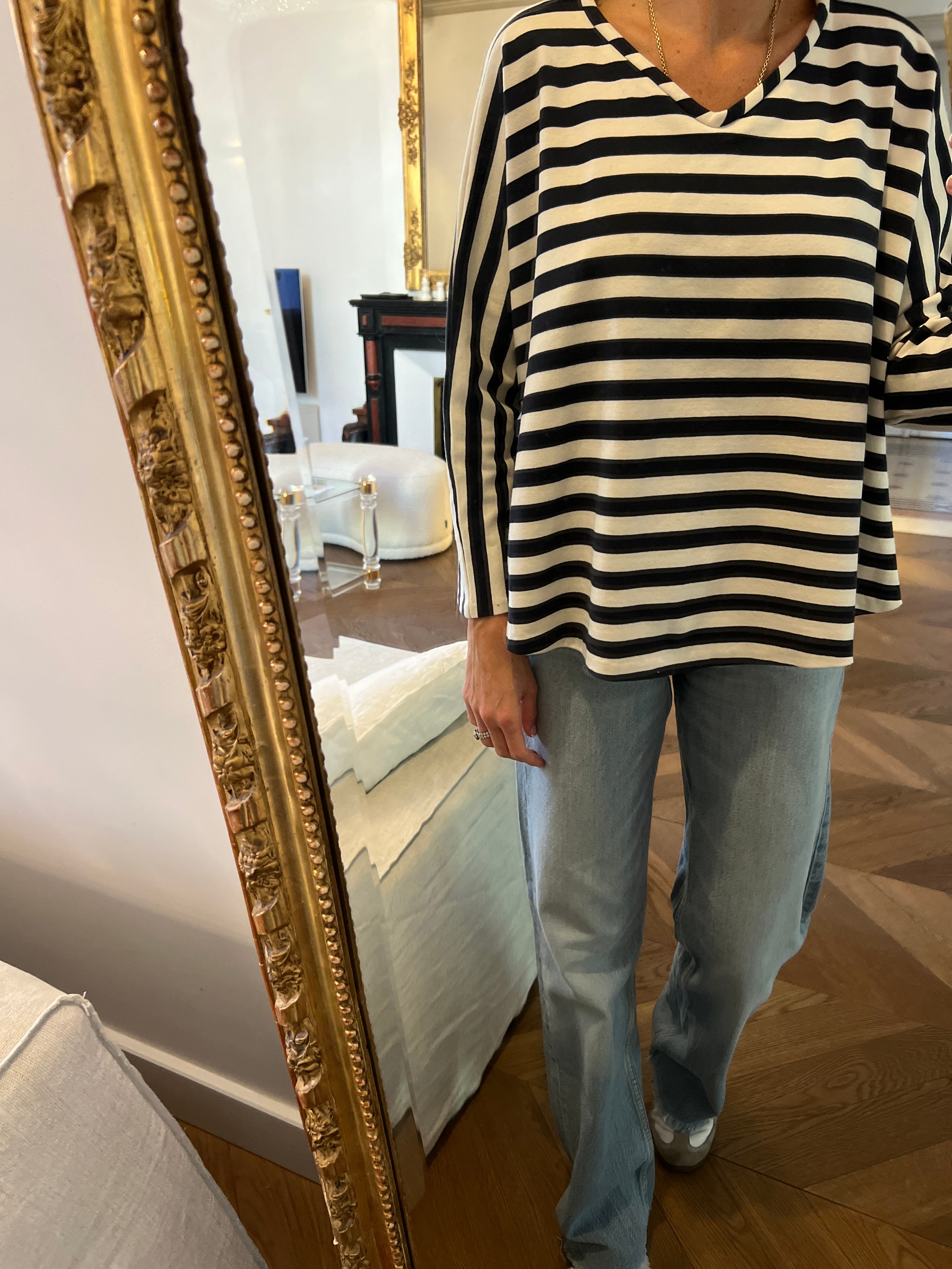 Topolina - Haut à rayures bleu marine et ecru