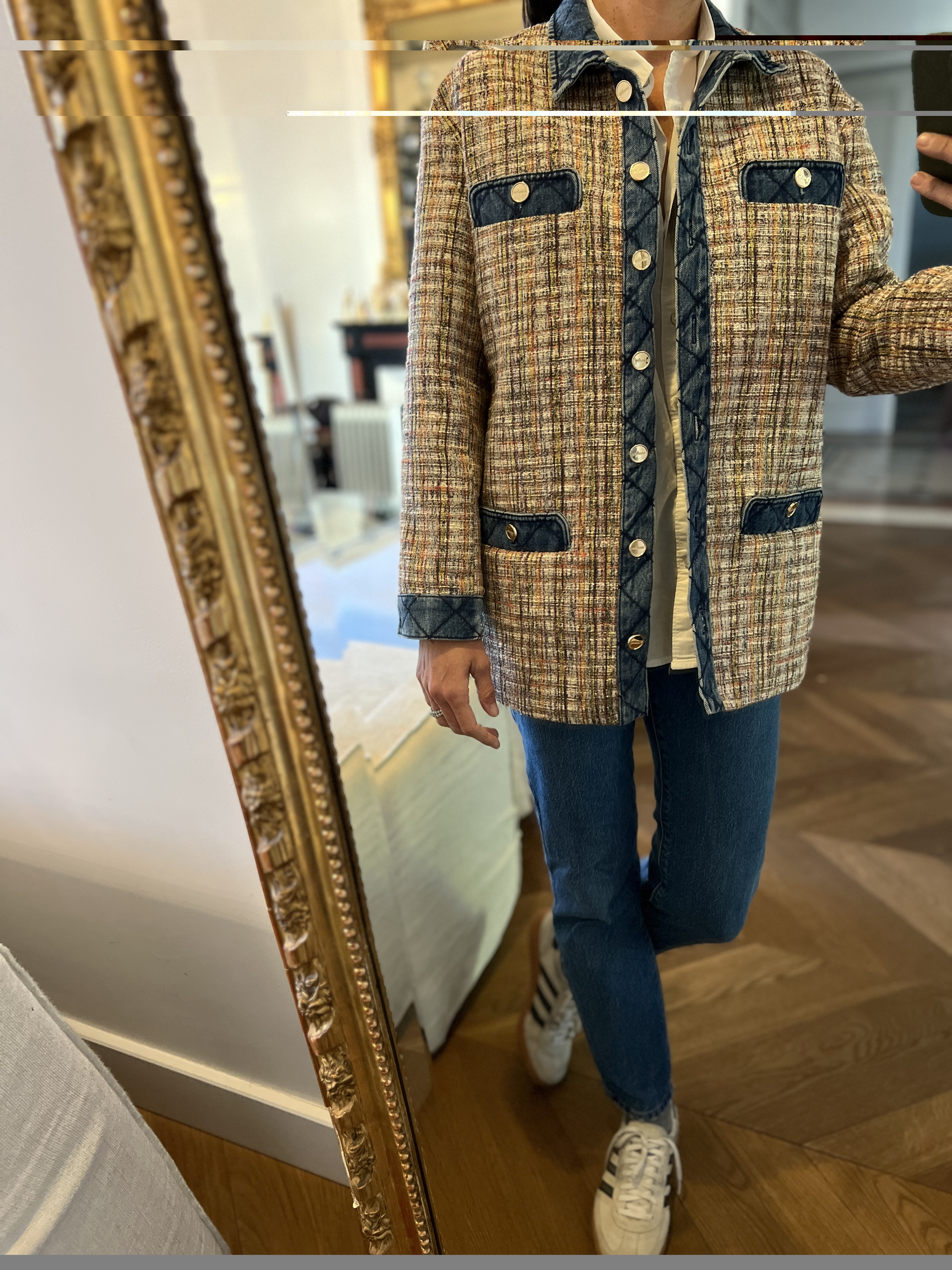 Veste Sandro en tweed coloré et jean