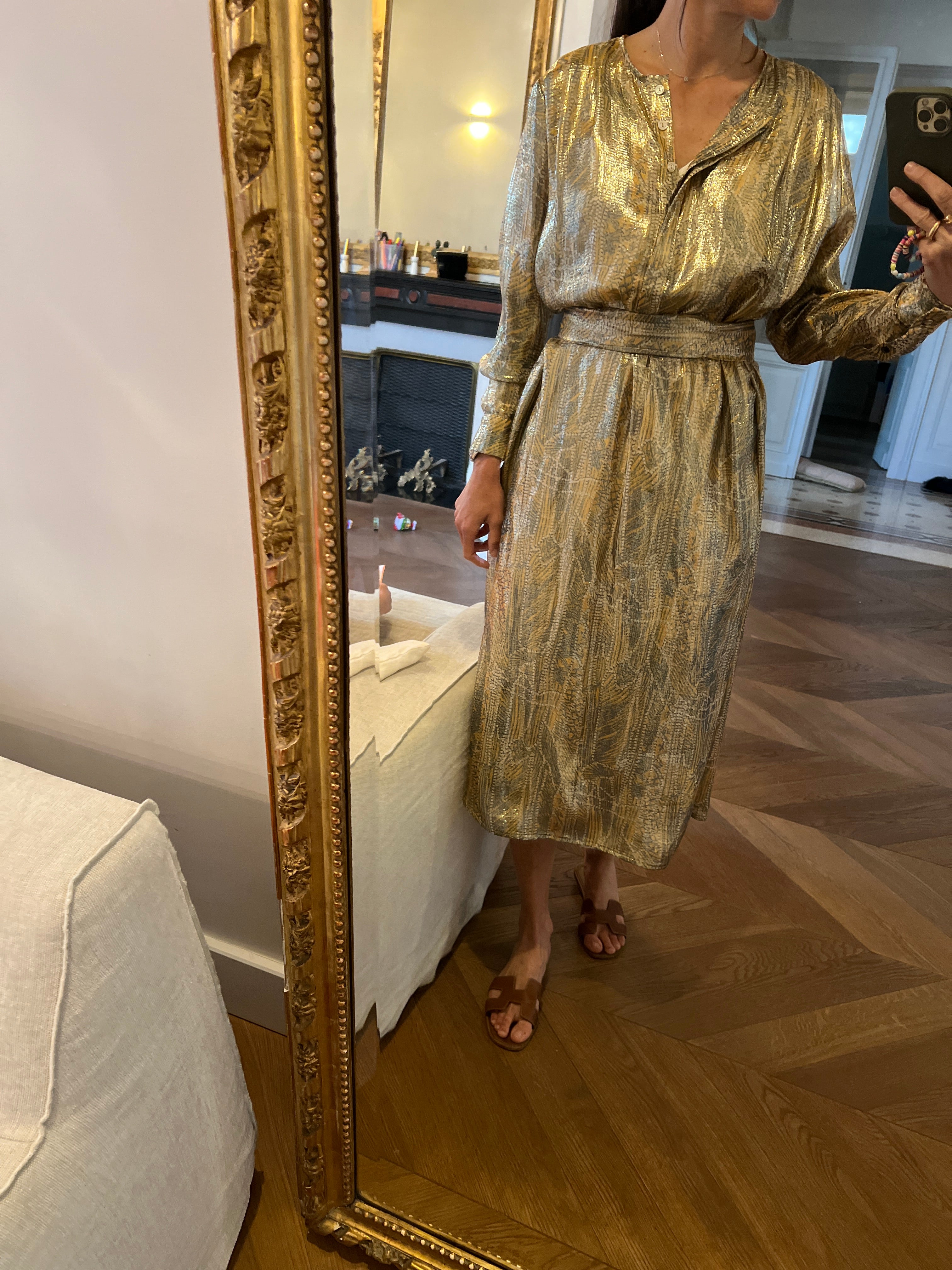 Robe Valentine Gauthier longue en soie dorée