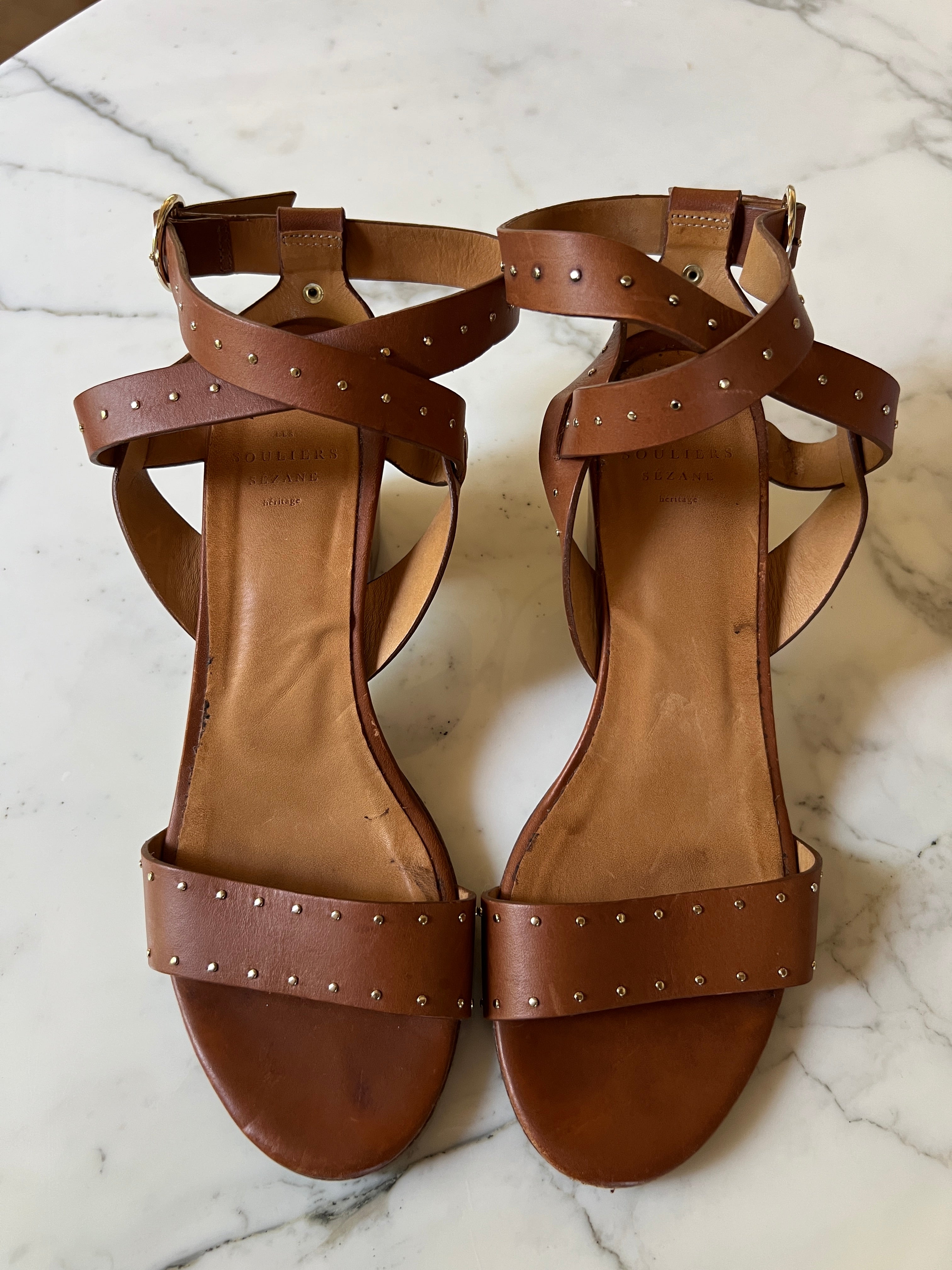 Sandales à talons Sézane camel à clous