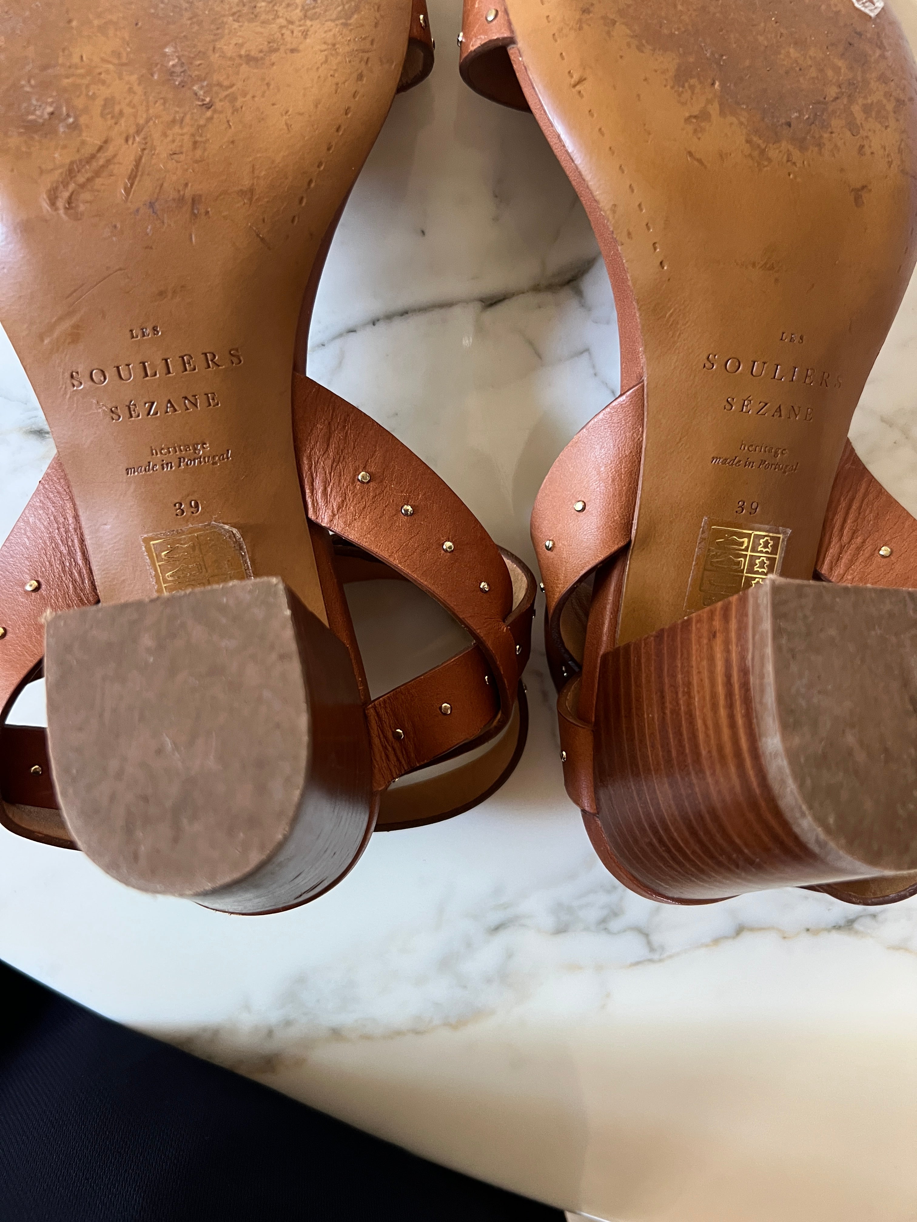 Sandales à talons Sézane camel à clous