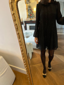 Robe Maje noire plissée à pois irisés