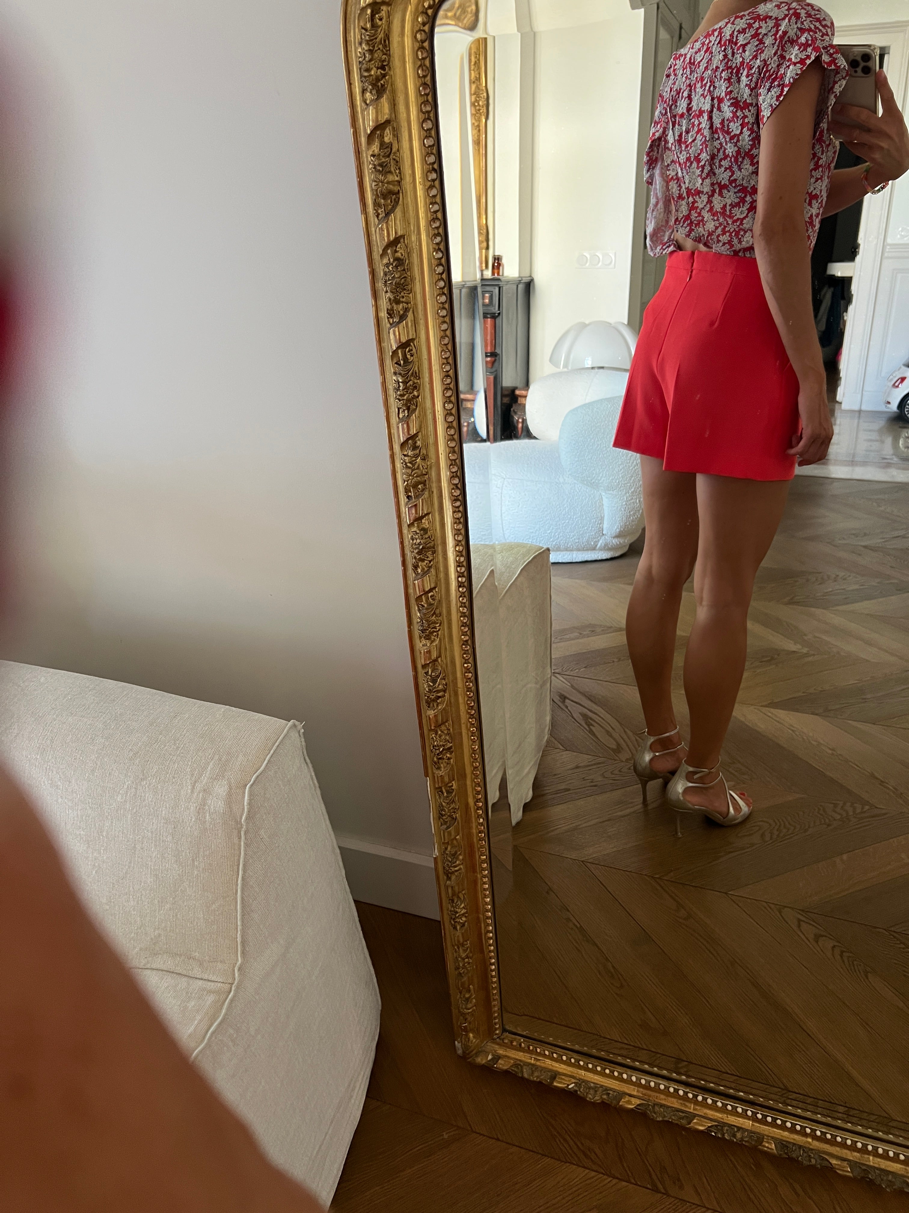Combishort Claudie Pierlot bas rouge et haut à motifs