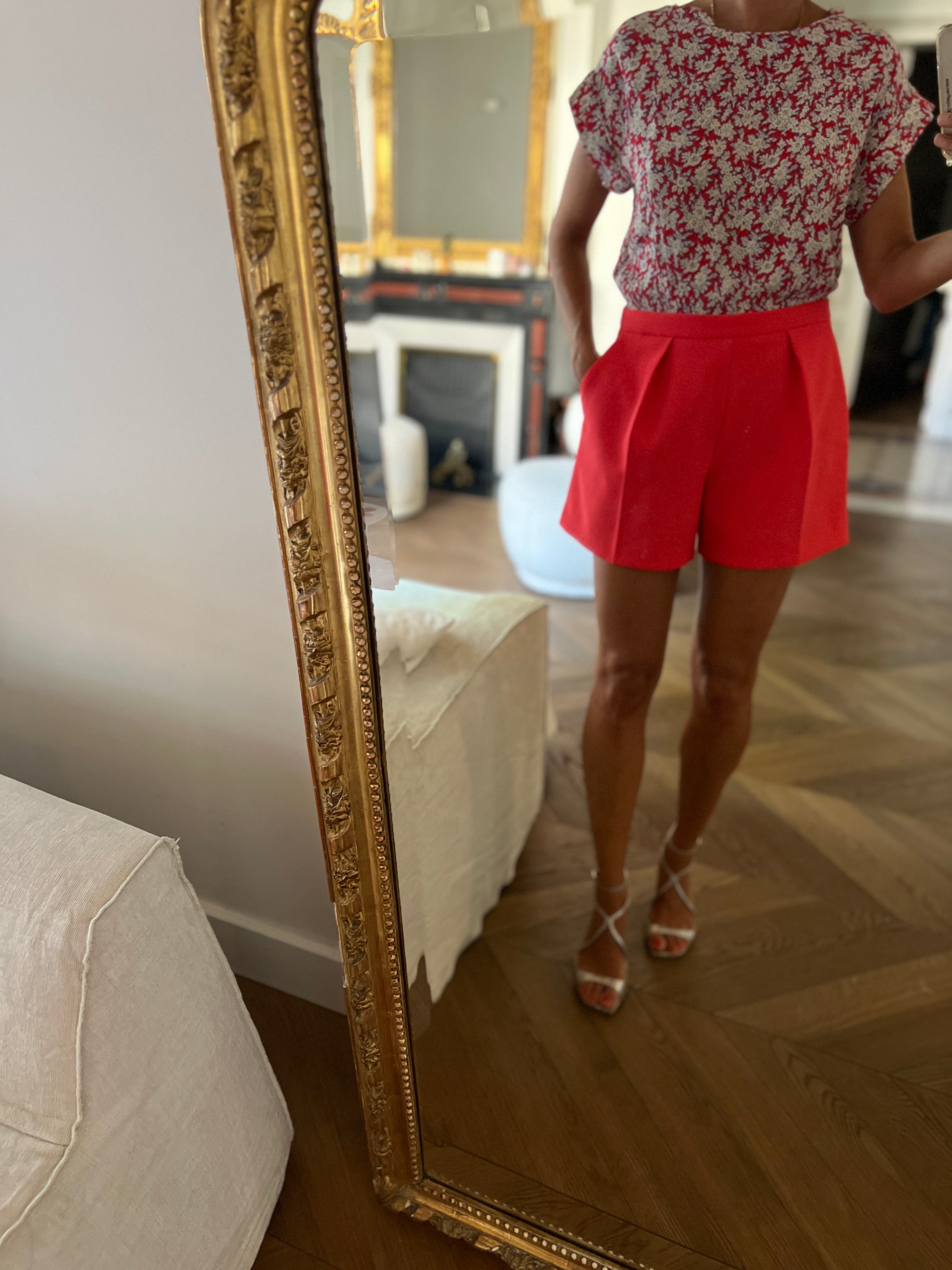 Combishort Claudie Pierlot bas rouge et haut à motifs
