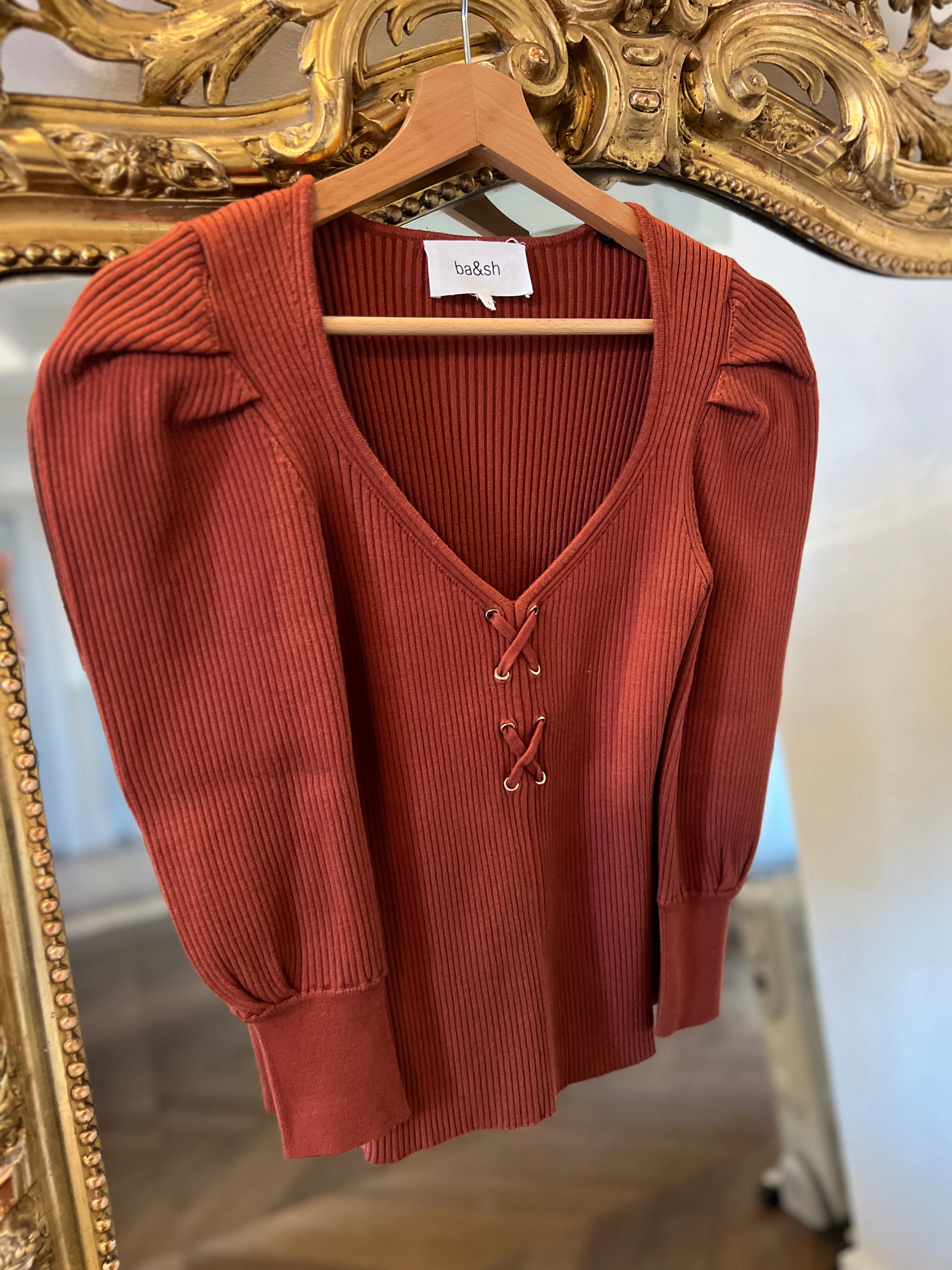 Ba&sh- Pull terracotta à lacets