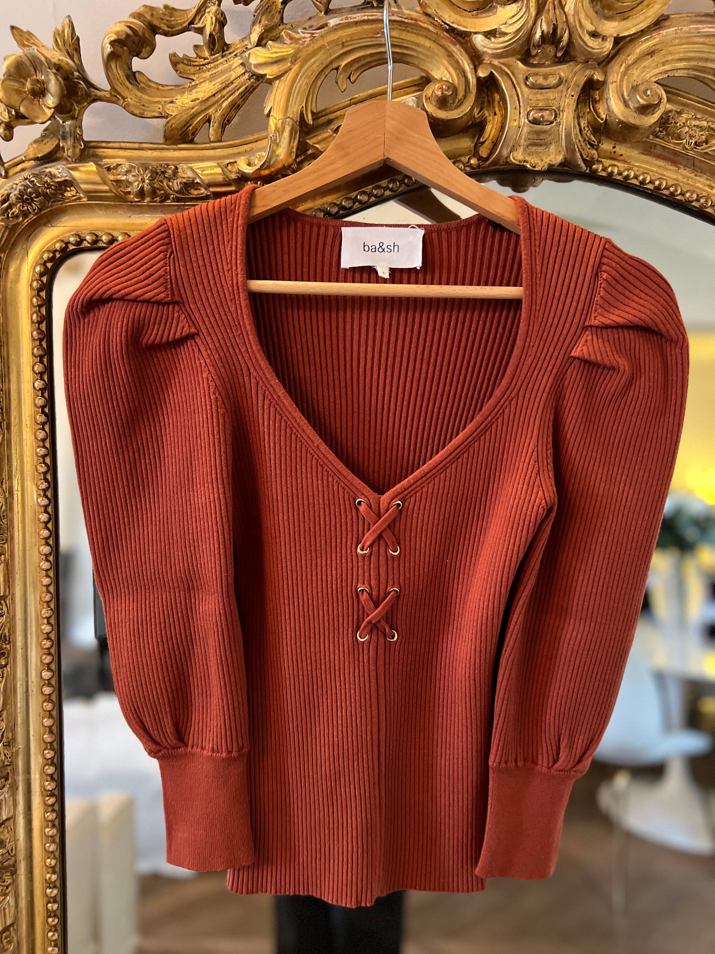 Ba&sh- Pull terracotta à lacets