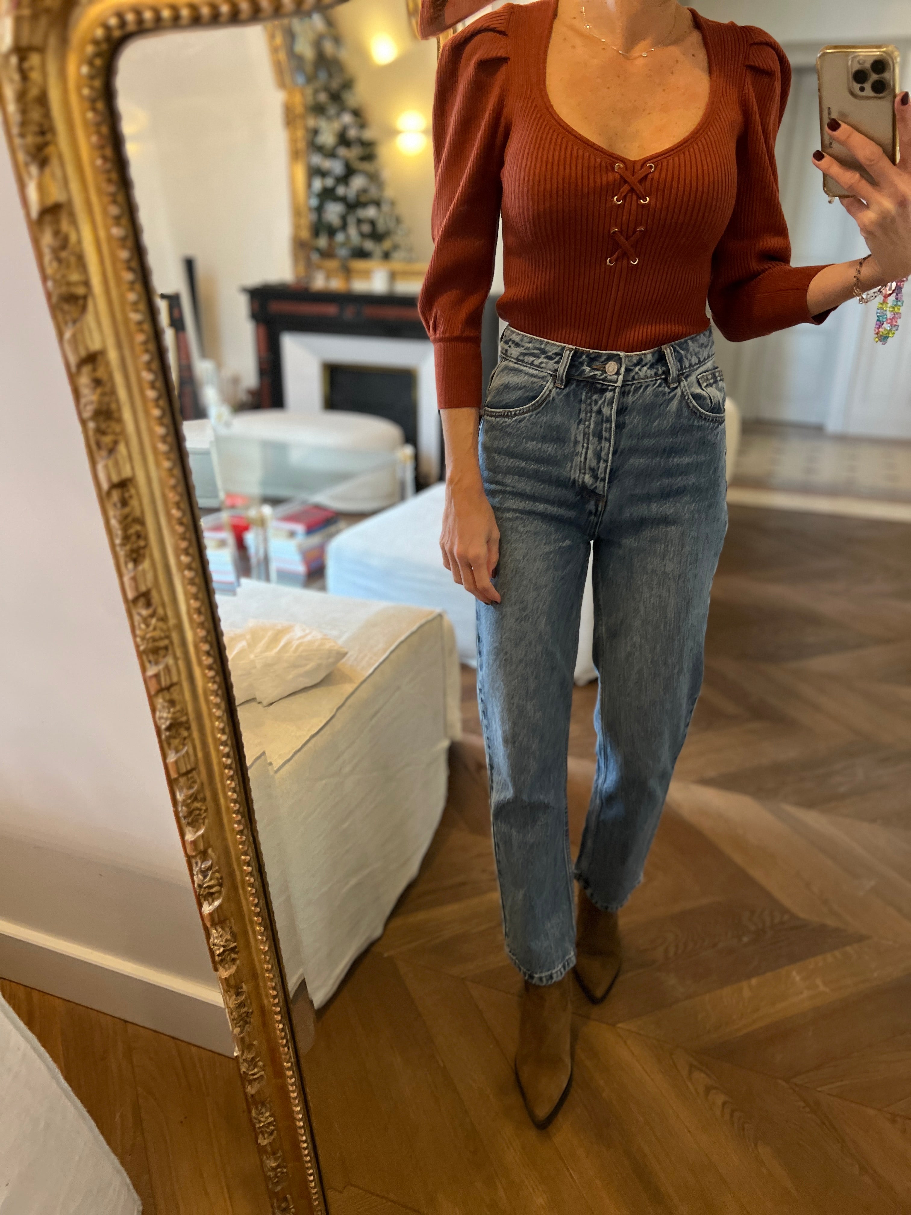 Ba&sh- Pull terracotta à lacets