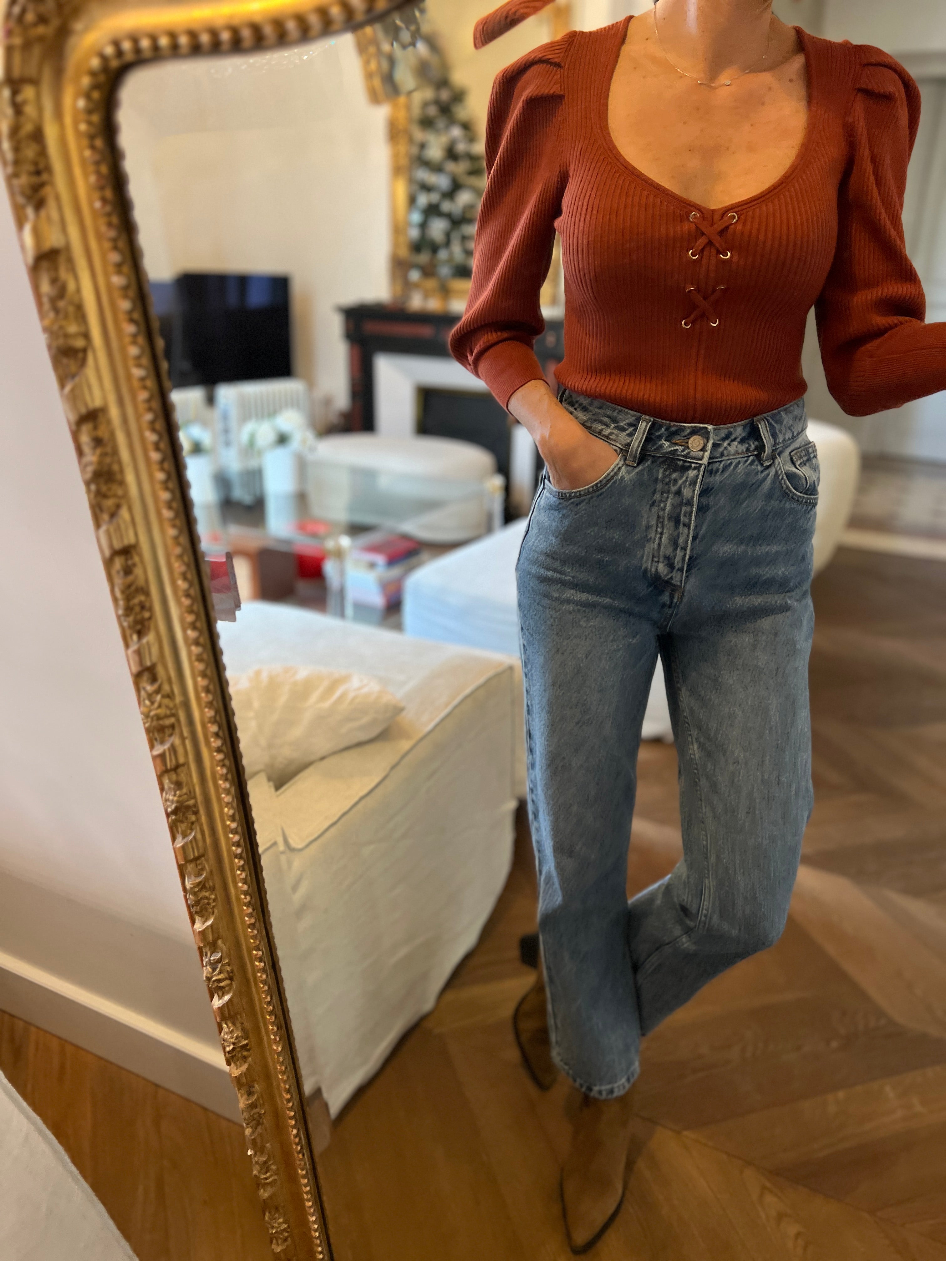 Ba&sh- Pull terracotta à lacets