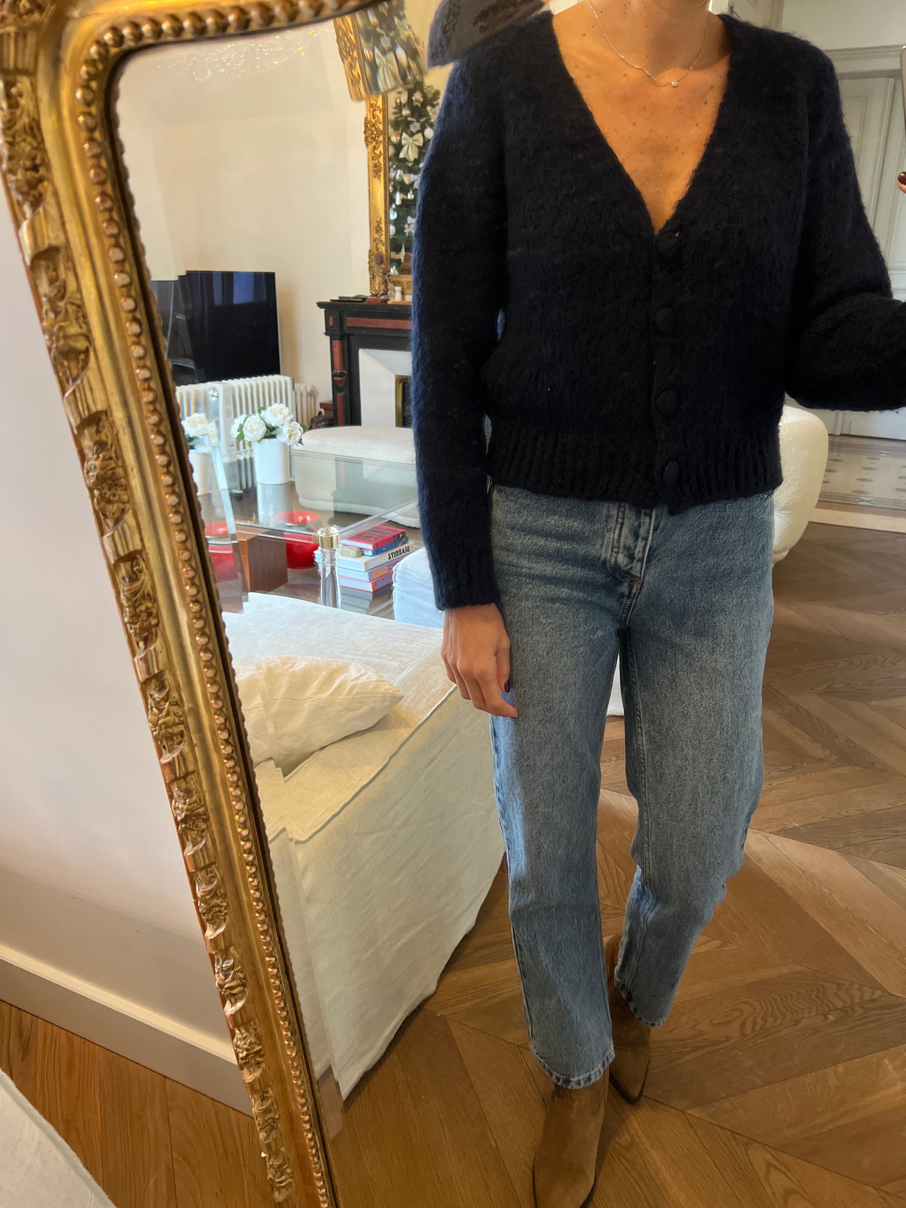 Maje-Gilet bleu marine col V