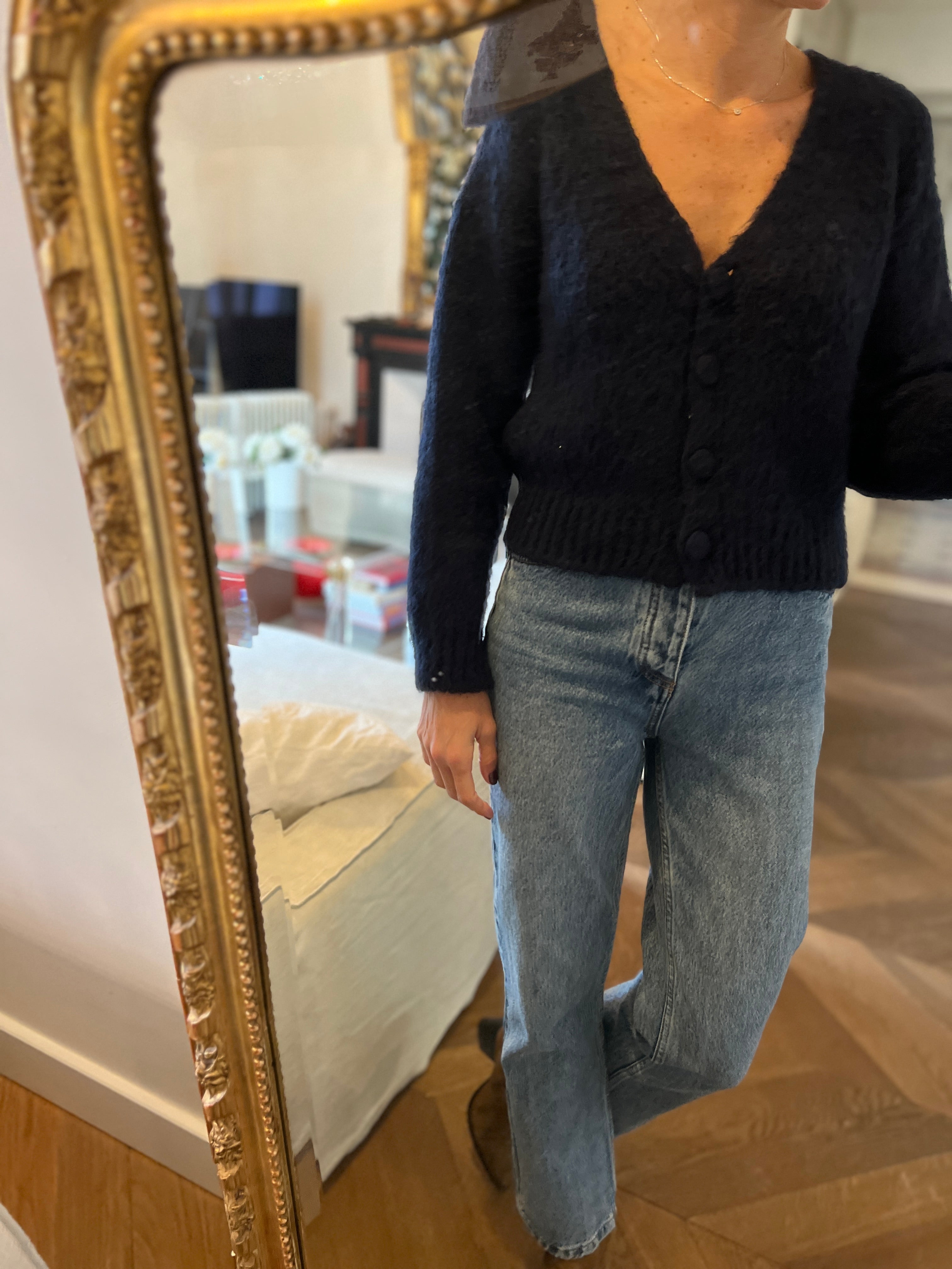 Maje-Gilet bleu marine col V