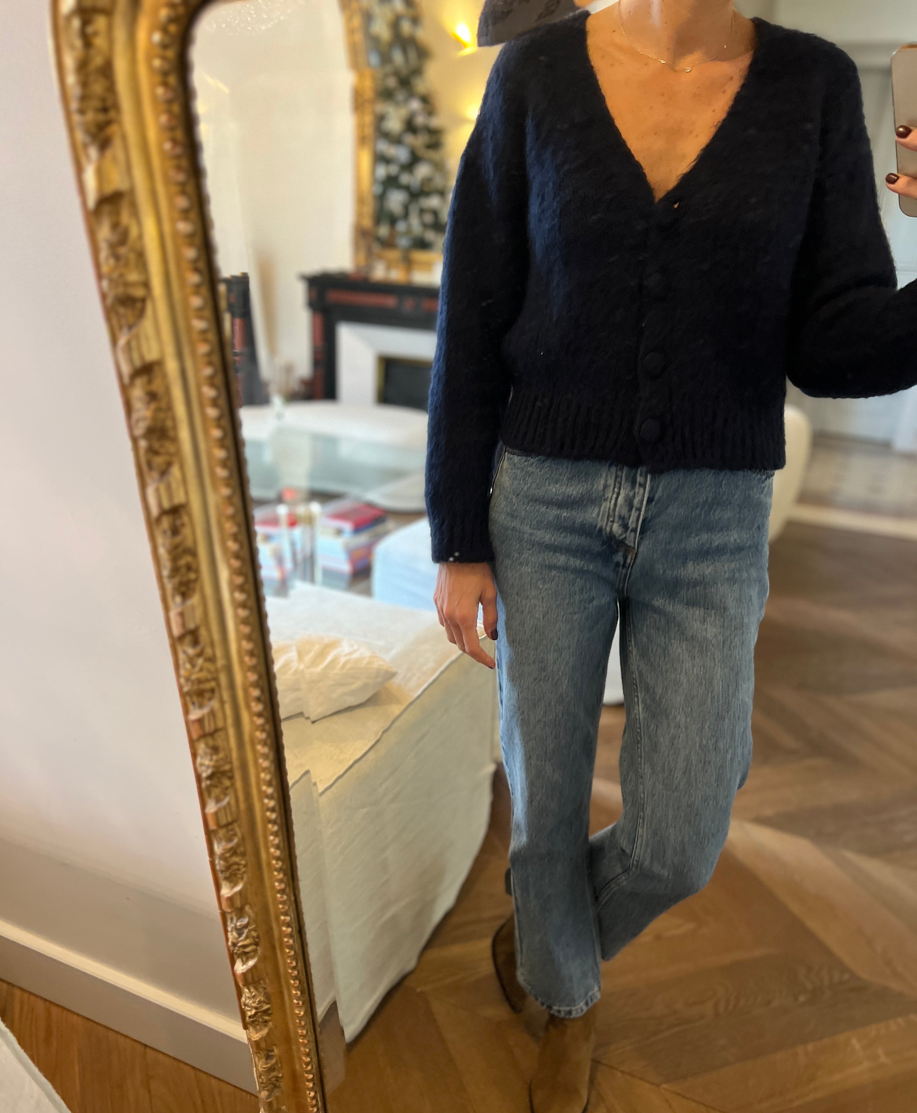 Maje-Gilet bleu marine col V