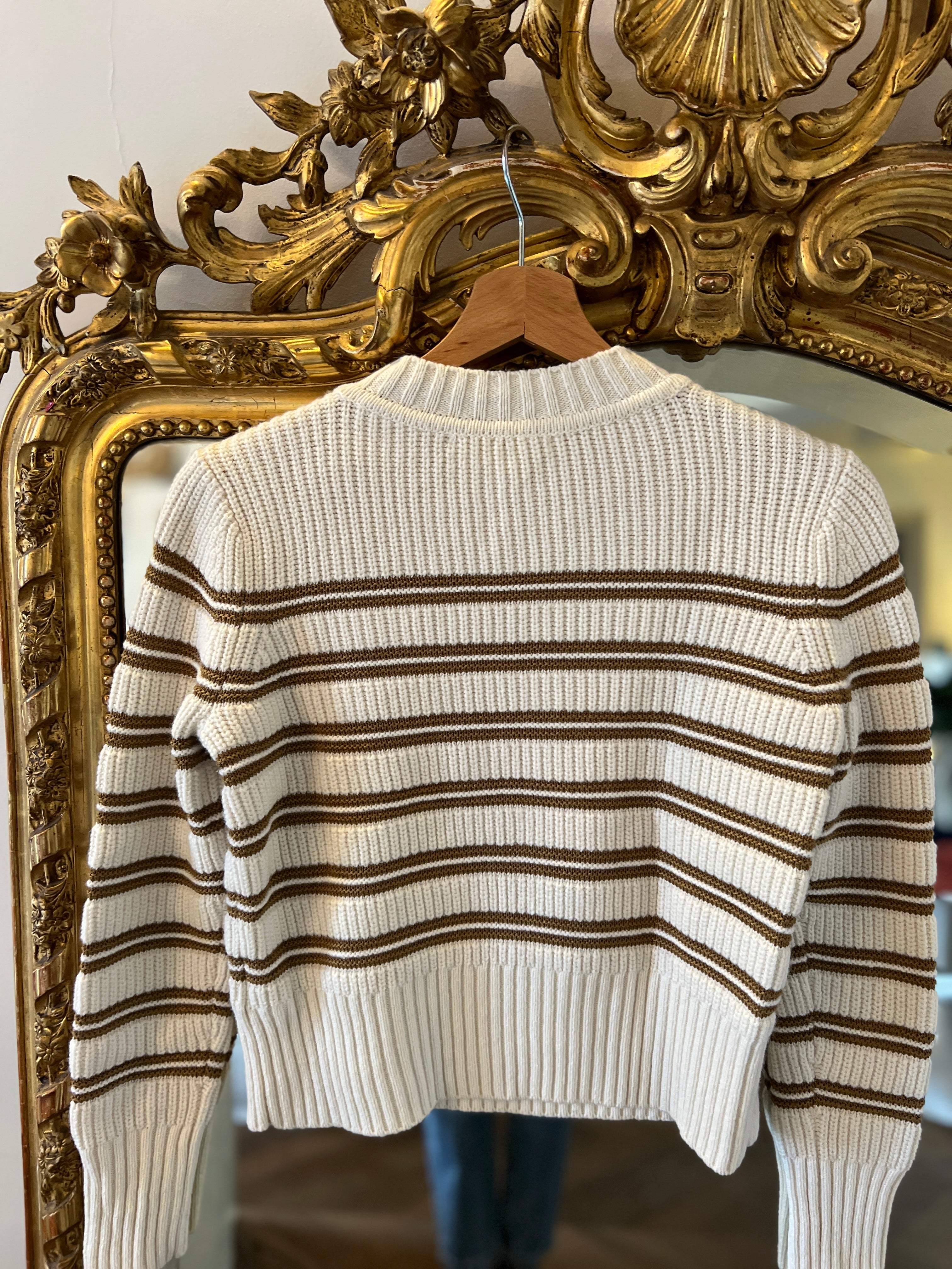 Ba&sh- Pull ecru à rayures et boutons diamants