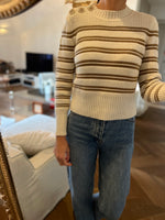 Charger l&#39;image dans la galerie, Ba&amp;sh- Pull ecru à rayures et boutons diamants
