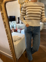 Charger l&#39;image dans la galerie, Ba&amp;sh- Pull ecru à rayures et boutons diamants
