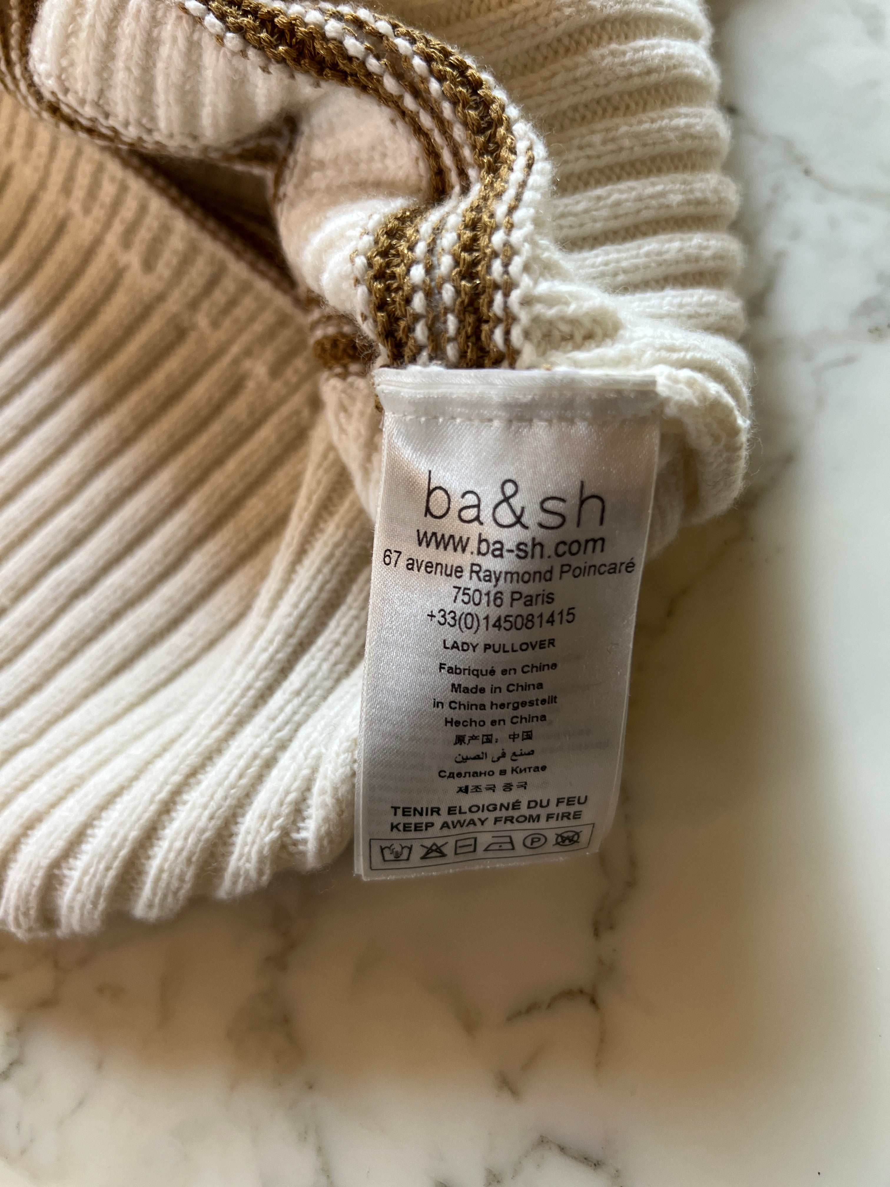 Ba&sh- Pull ecru à rayures et boutons diamants