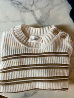 Charger l&#39;image dans la galerie, Ba&amp;sh- Pull ecru à rayures et boutons diamants
