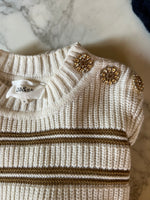 Charger l&#39;image dans la galerie, Ba&amp;sh- Pull ecru à rayures et boutons diamants
