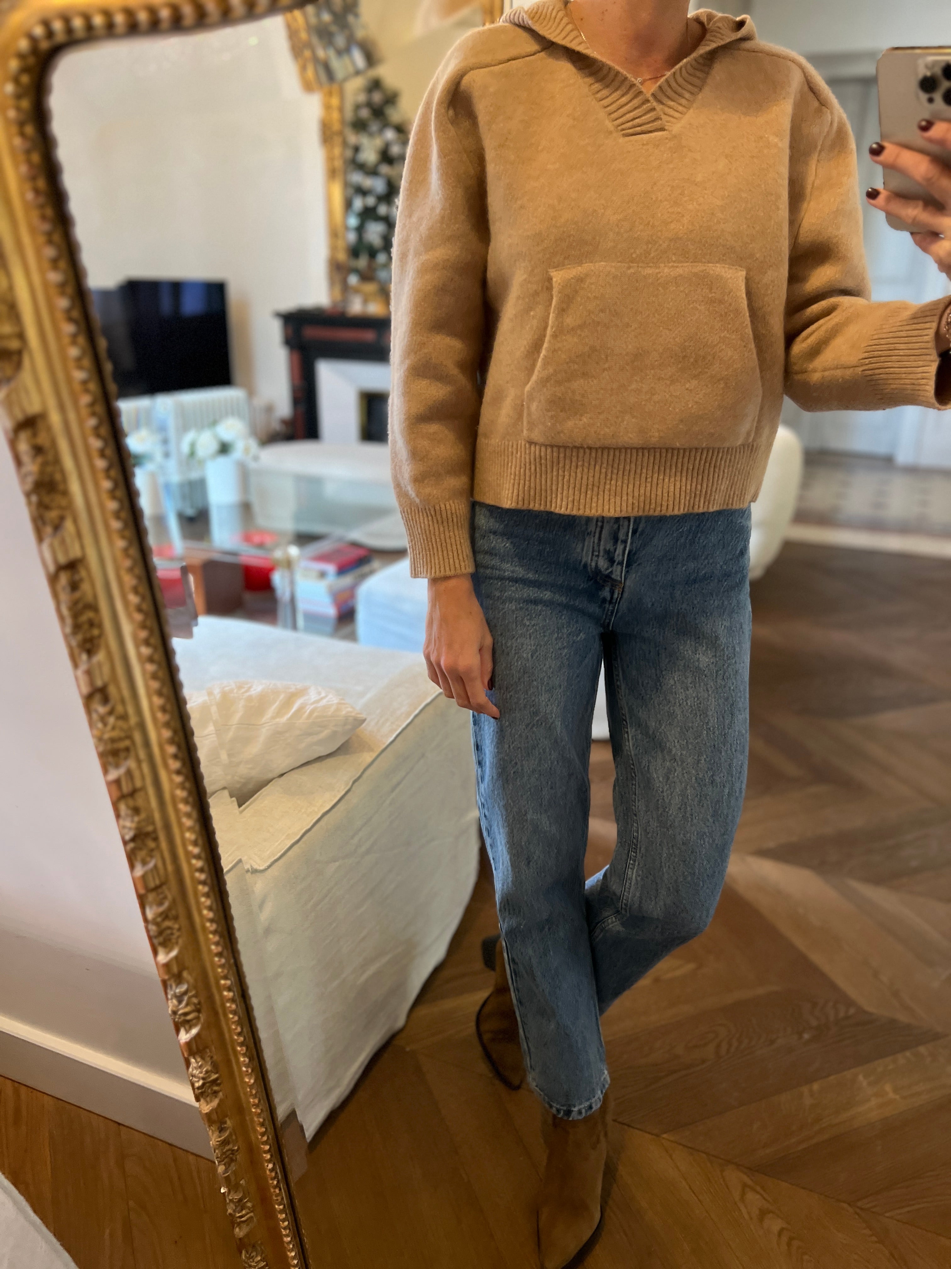 Massimo Dutti - Pull à capuche en laine beige