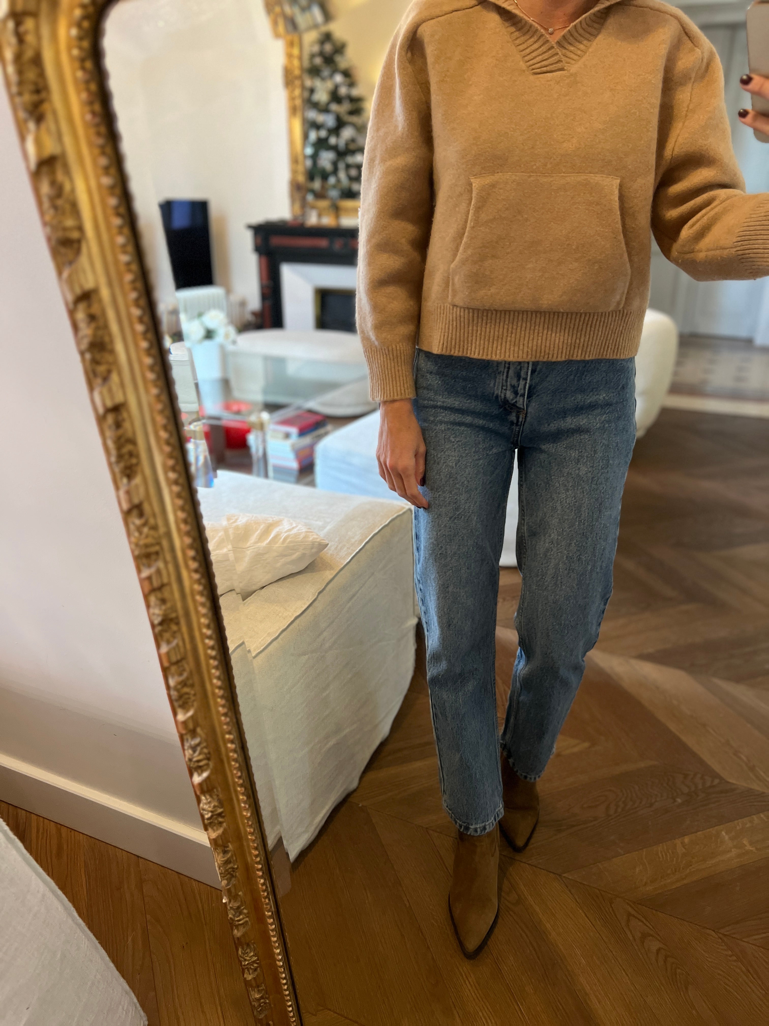 Massimo Dutti - Pull à capuche en laine beige