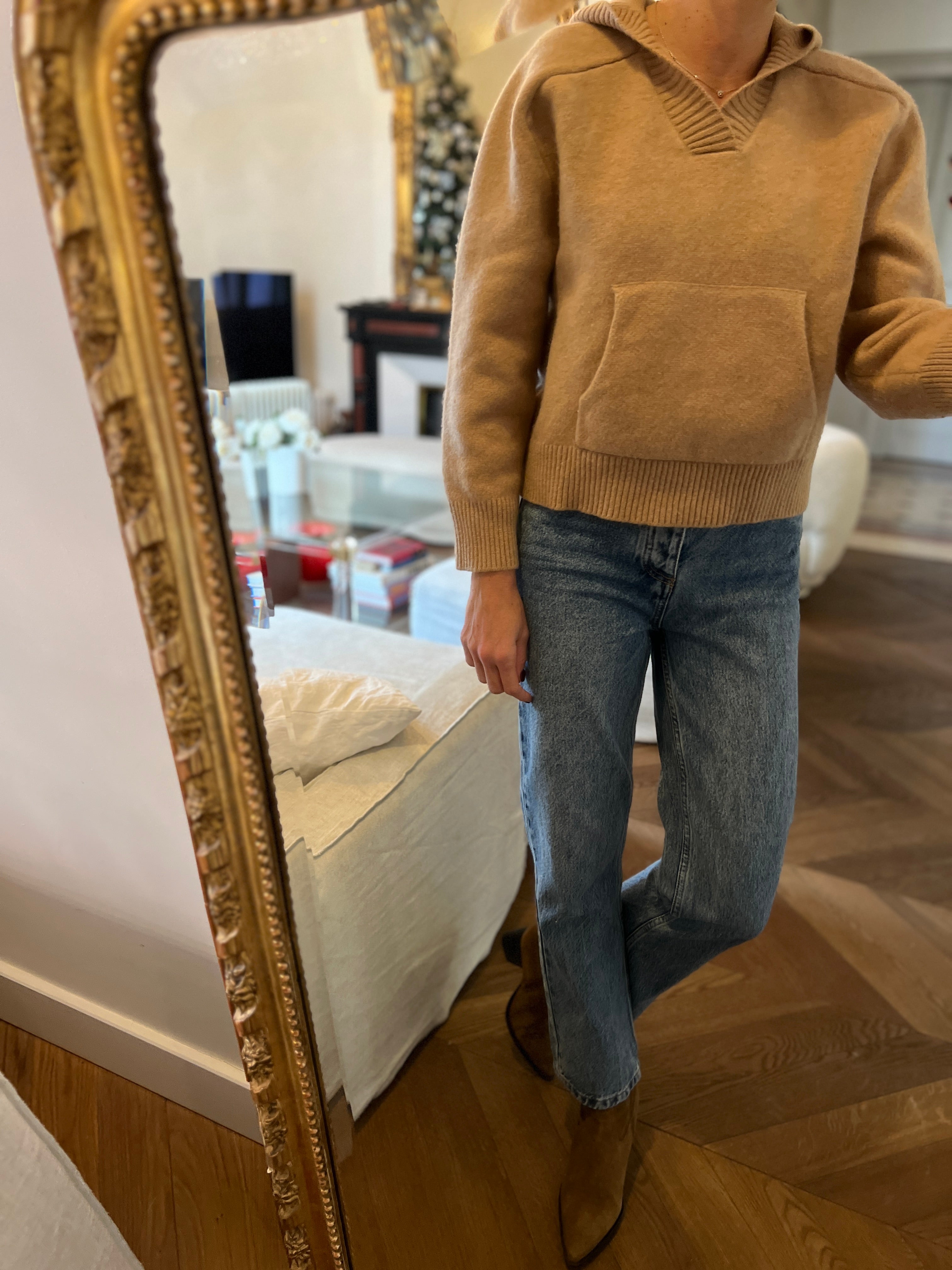 Massimo Dutti - Pull à capuche en laine beige