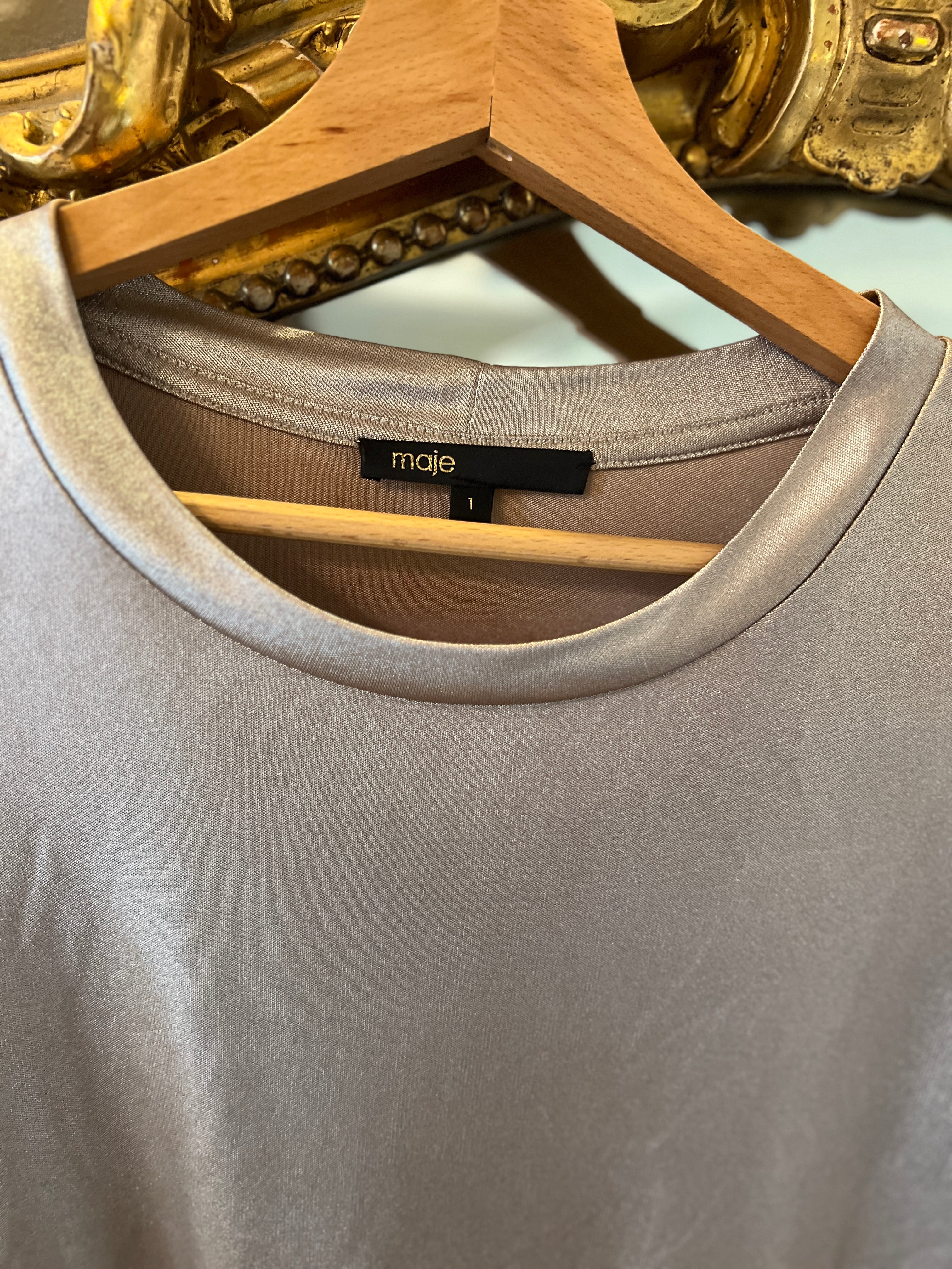 Maje-T-shirt col rond argent