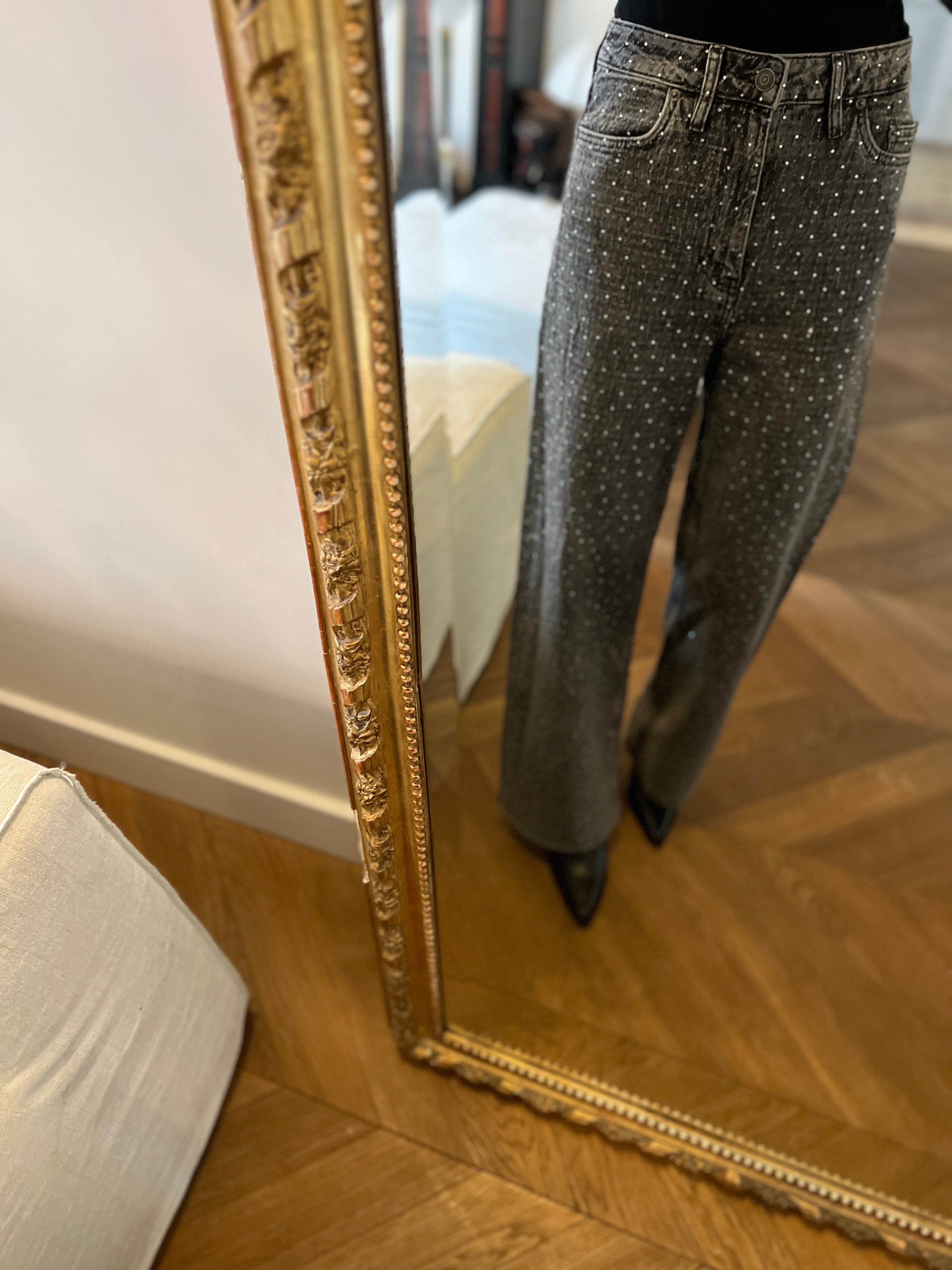 Maje-Jean à strass gris