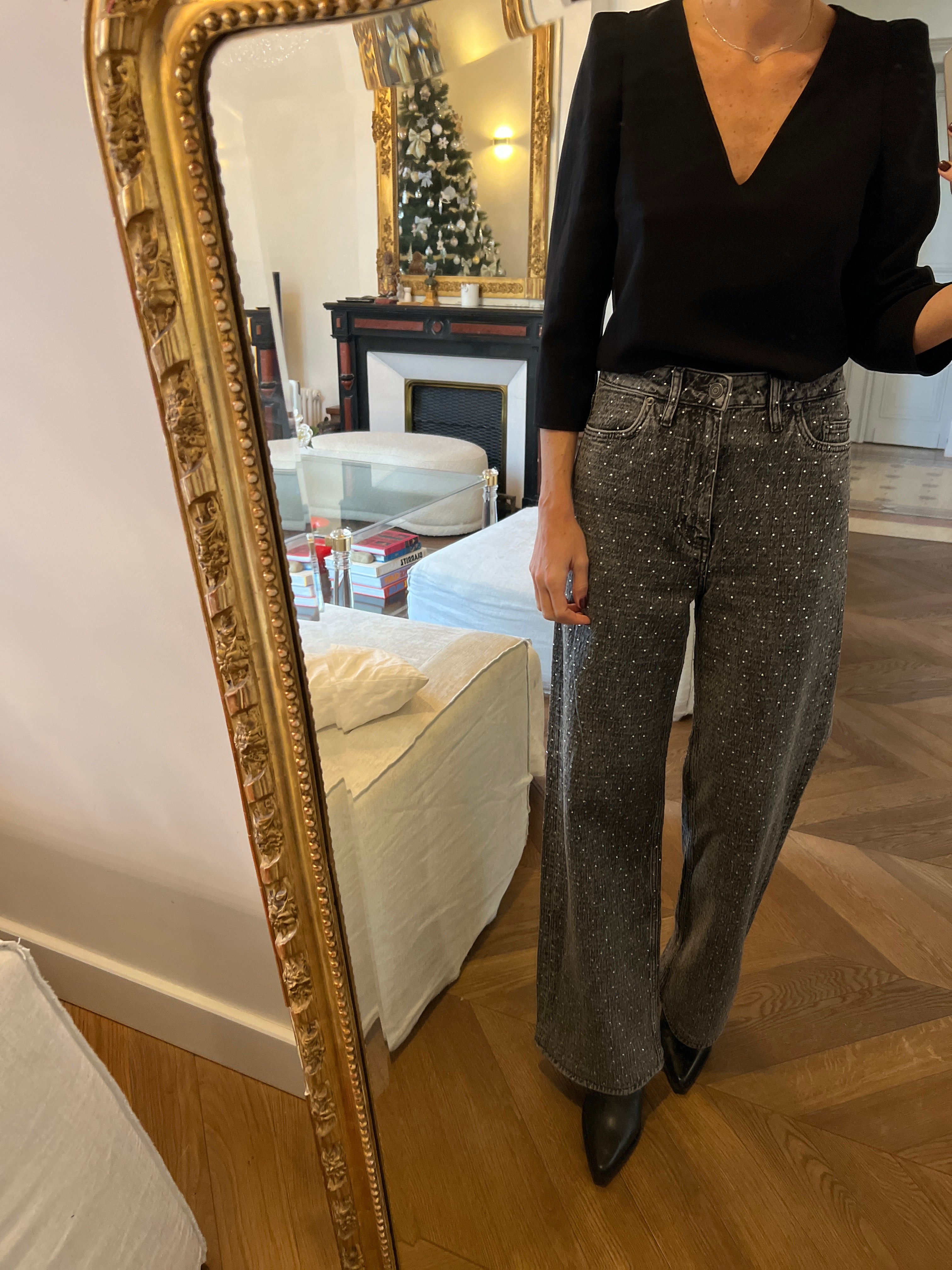 Ba&sh-Blouse noire col V épaules ballon