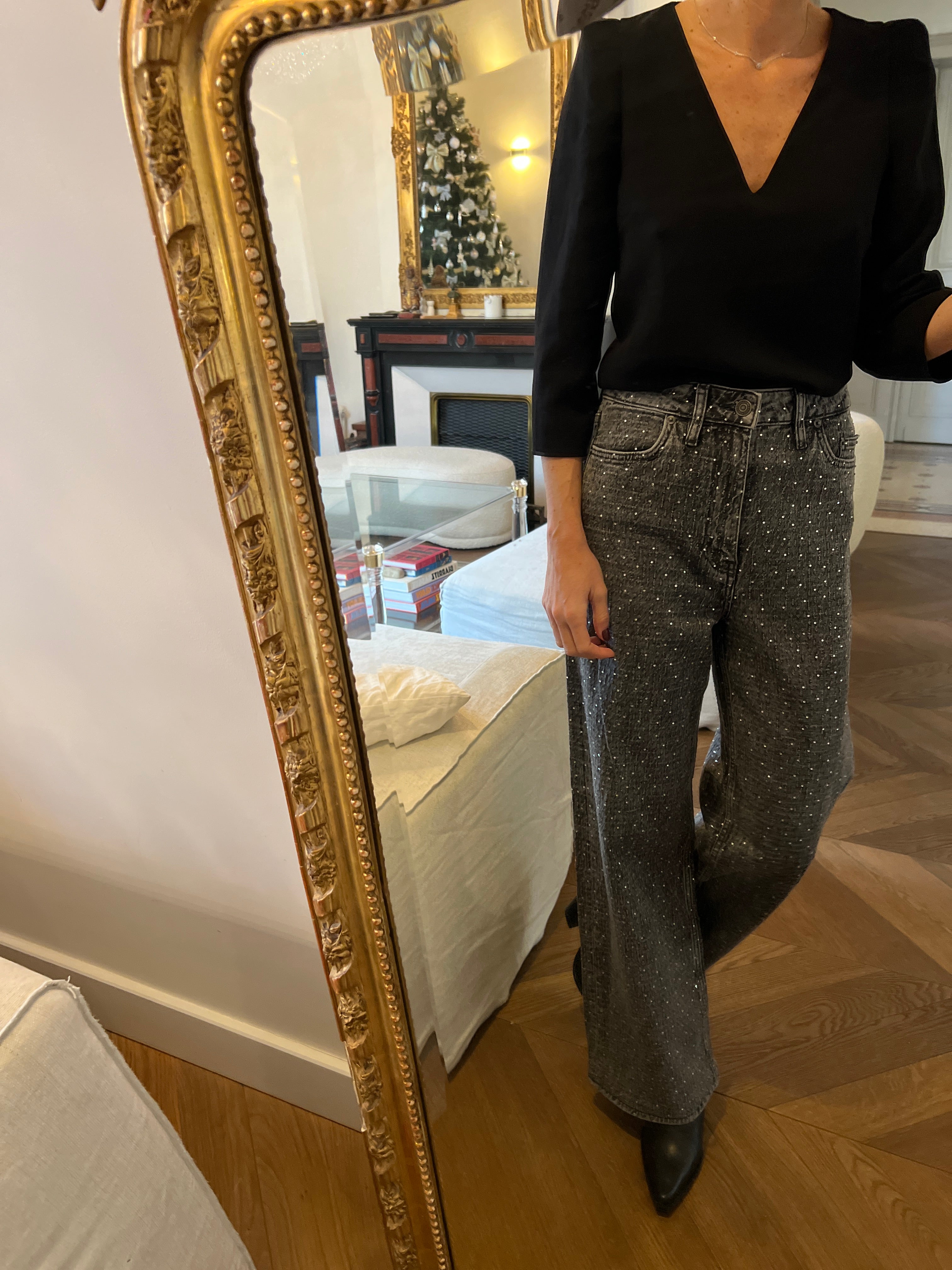 Ba&sh-Blouse noire col V épaules ballon