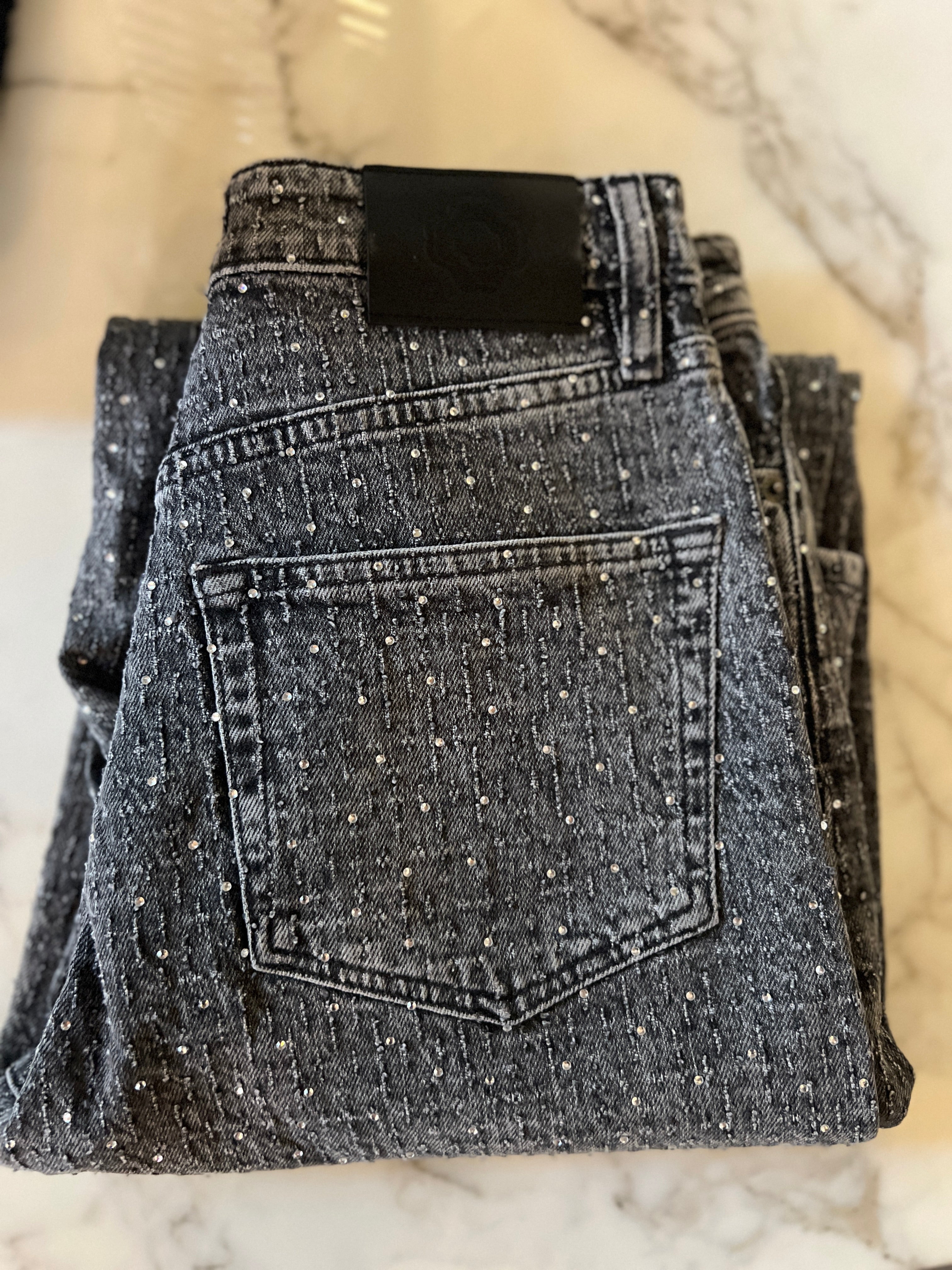 Maje-Jean à strass gris