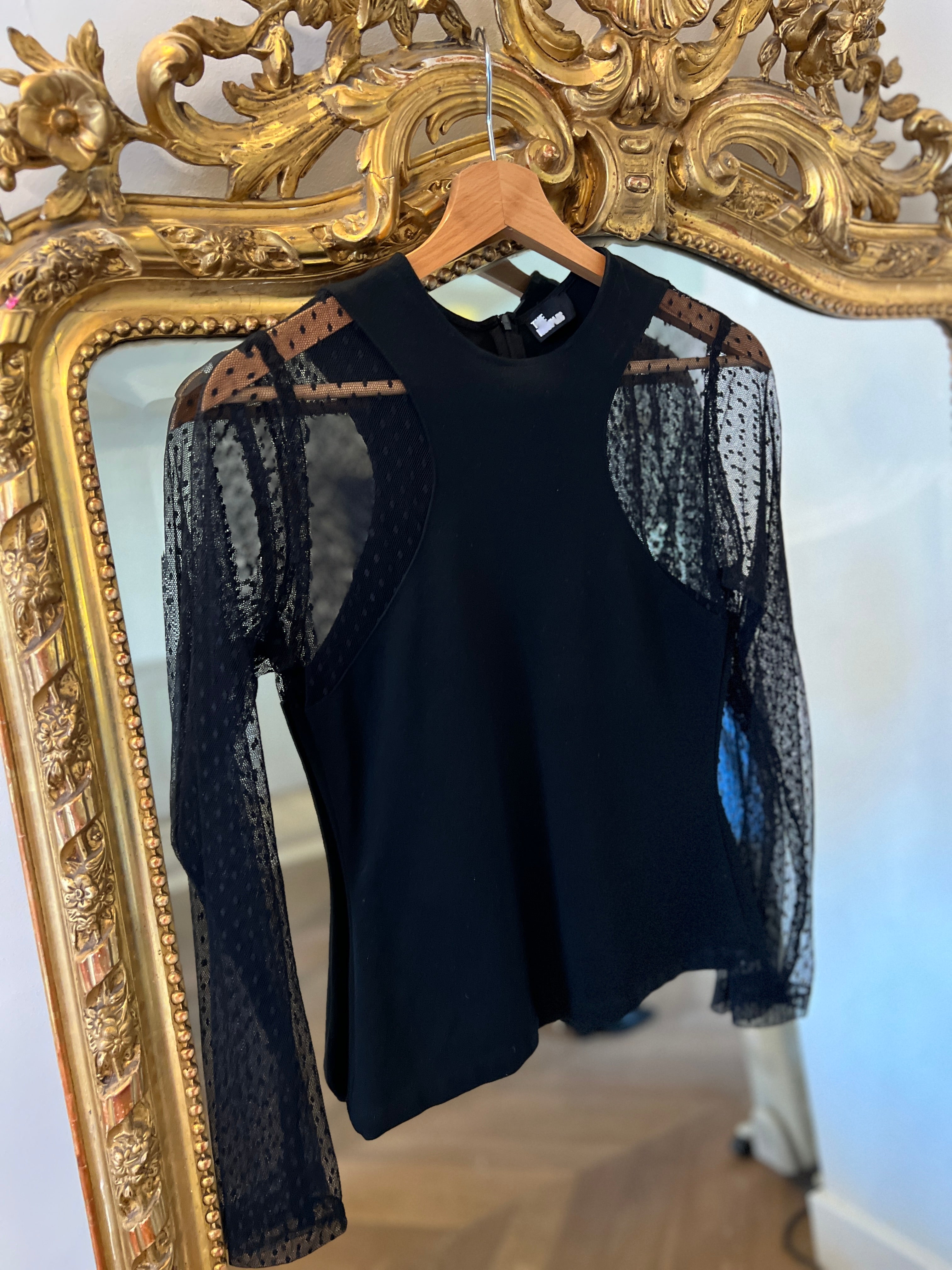 The kooples - Top noir manches plumetis