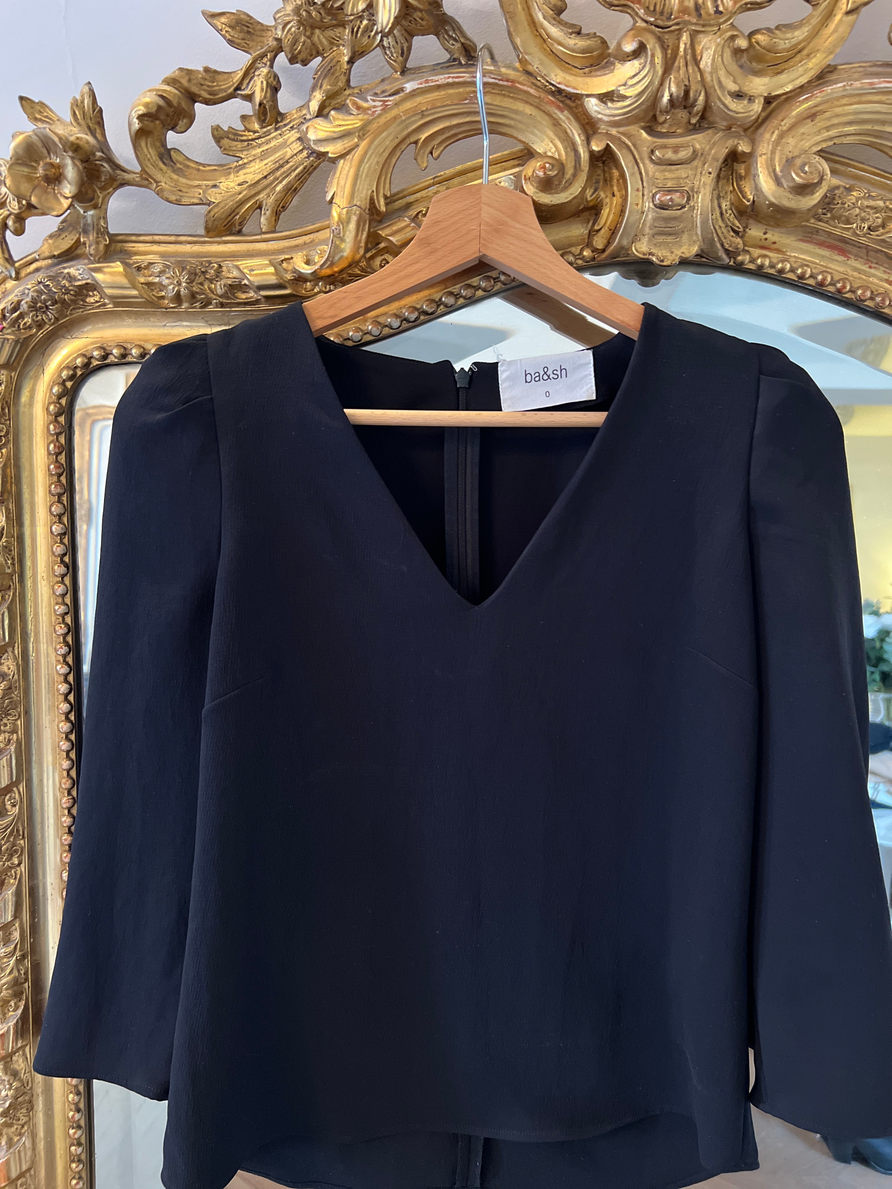 Ba&sh-Blouse noire col V épaules ballon