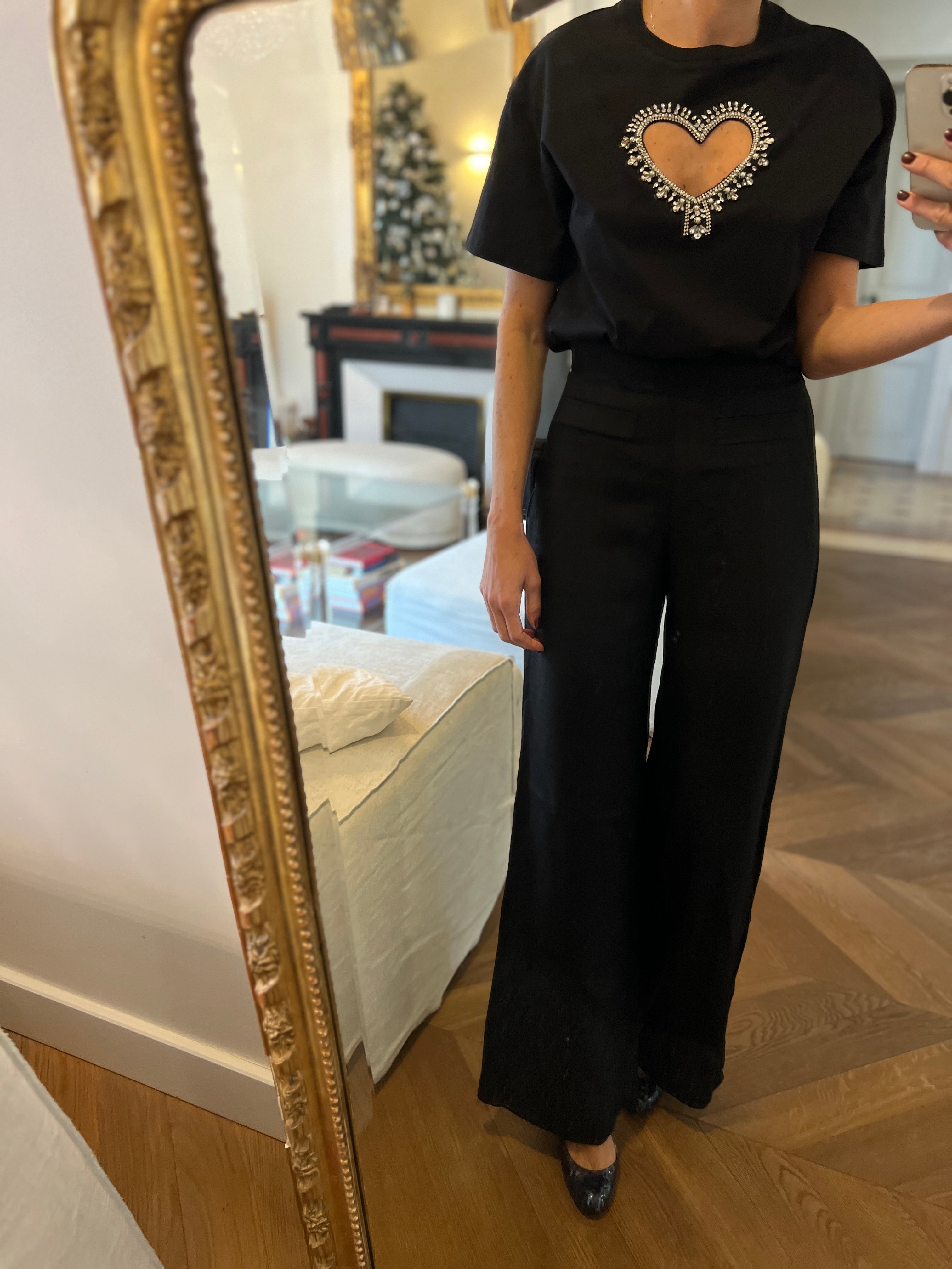 Sandro - T-shirt coeur en diamants