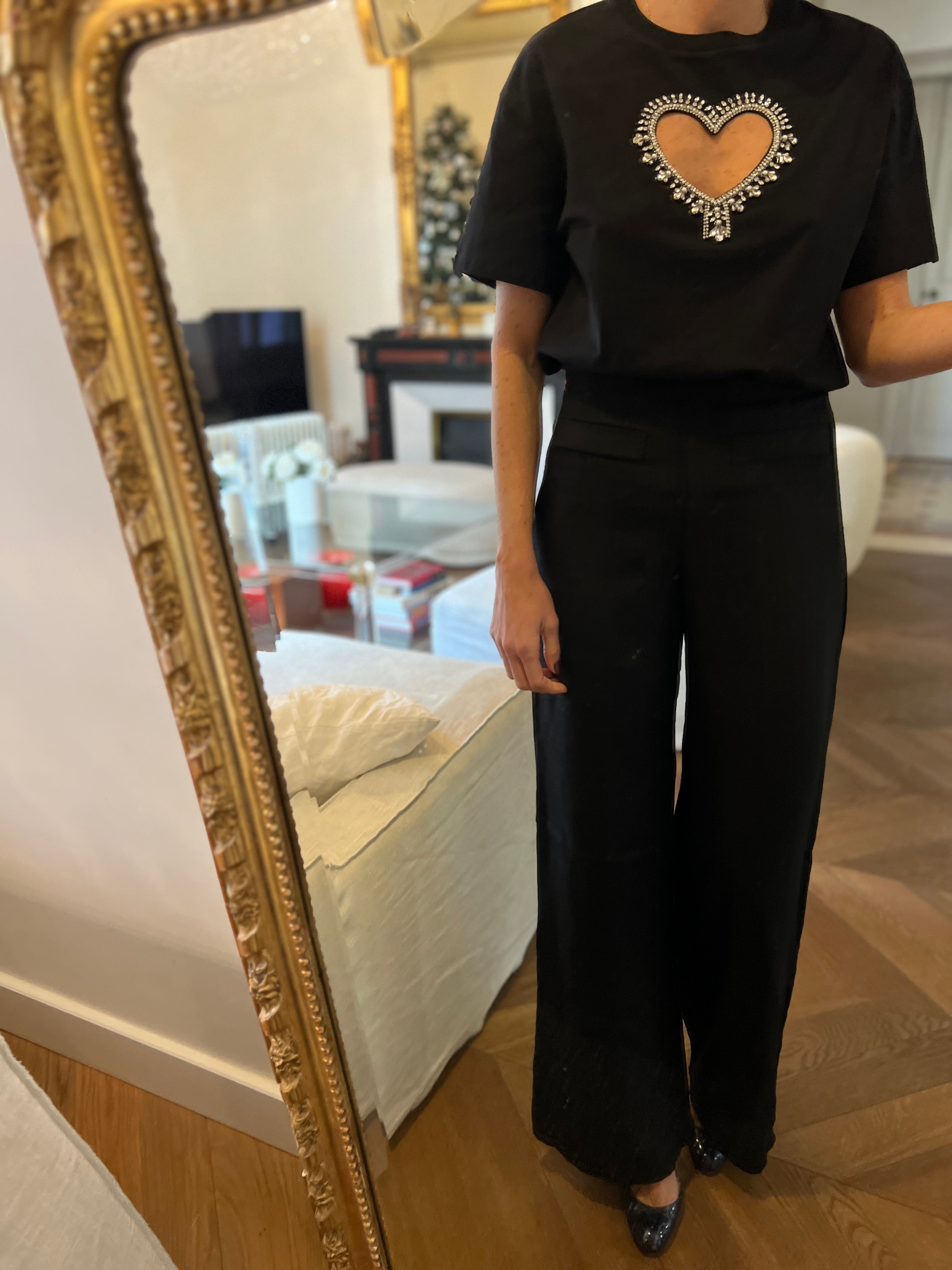 Sandro - T-shirt coeur en diamants