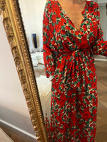 Charger l'image dans la galerie, Topolina - Robe rouge longue à fleurs
