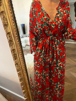 Charger l'image dans la galerie, Topolina - Robe rouge longue à fleurs
